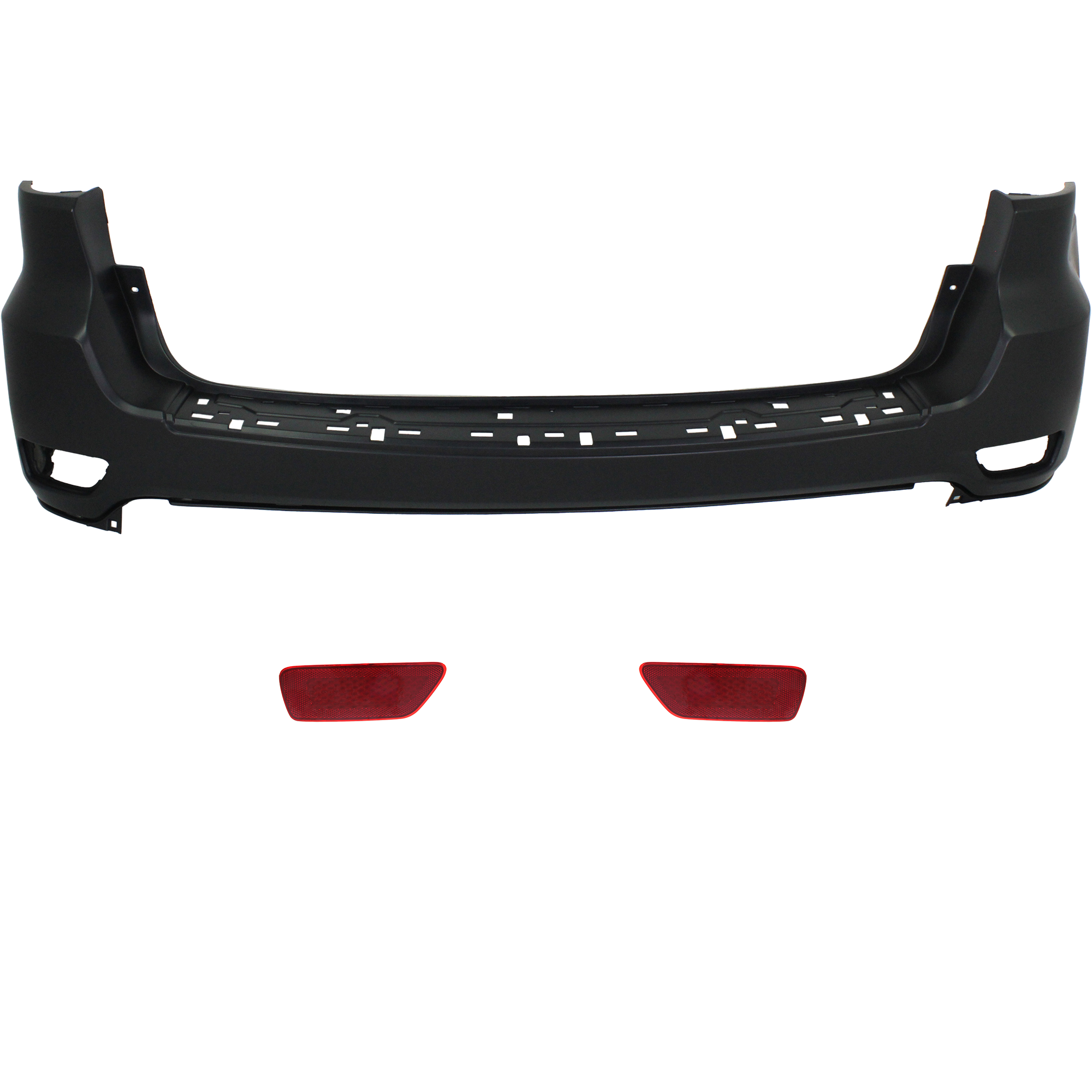 AM GRAND CHEROKEE 11-13 REAR BUMPER COVER Upper Primed 3 pc Kit with Bumper Reflectors SKU KIT 062117-56 Partslink CH1100953 CH1185100 CH1184100 OEM 68078314AC 57010720AC 57010721