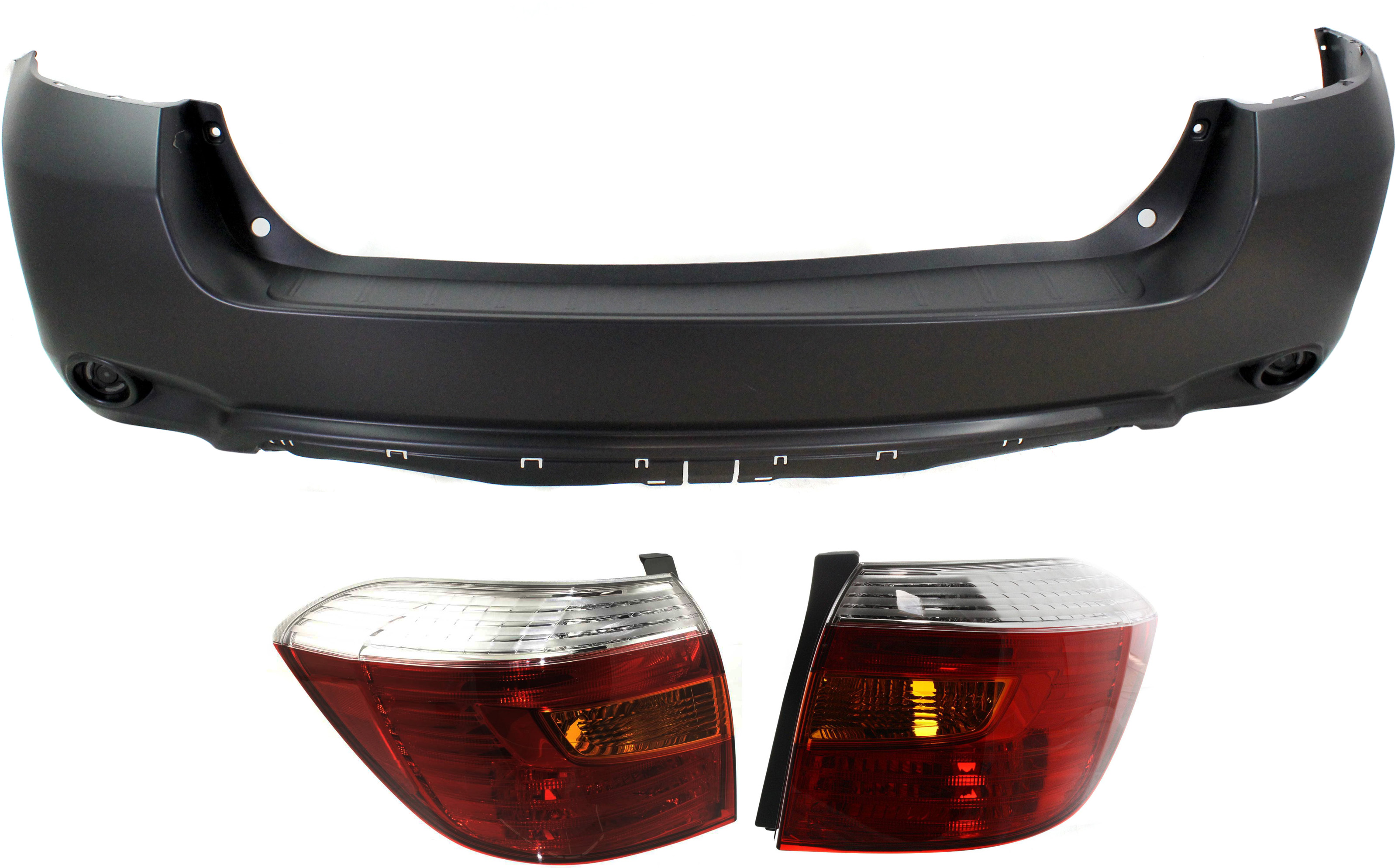 AM HIGHLANDER 08-10 REAR BUMPER COVER Upper 3 pc Kit with Tail Light SKU KIT 062117-87 Partslink TO1100260 TO2801173 TO2800173 OEM 521590E906-8155148160-81561481