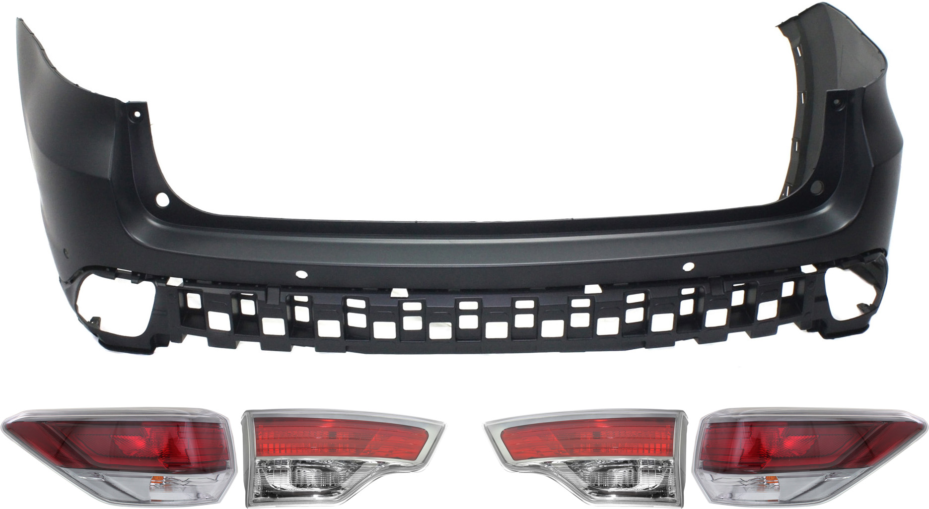 AM HIGHLANDER 14-16 TAIL LAMP RH AND LH Inner and Outer Assembly Halogen 5 pc kit with Bumper Cover SKU KIT 062117-96 Partslink TO2802115 TO2803115 TO2804120 TO2805120 TO1114101 OEM 815500E100-815600E100-815800E0