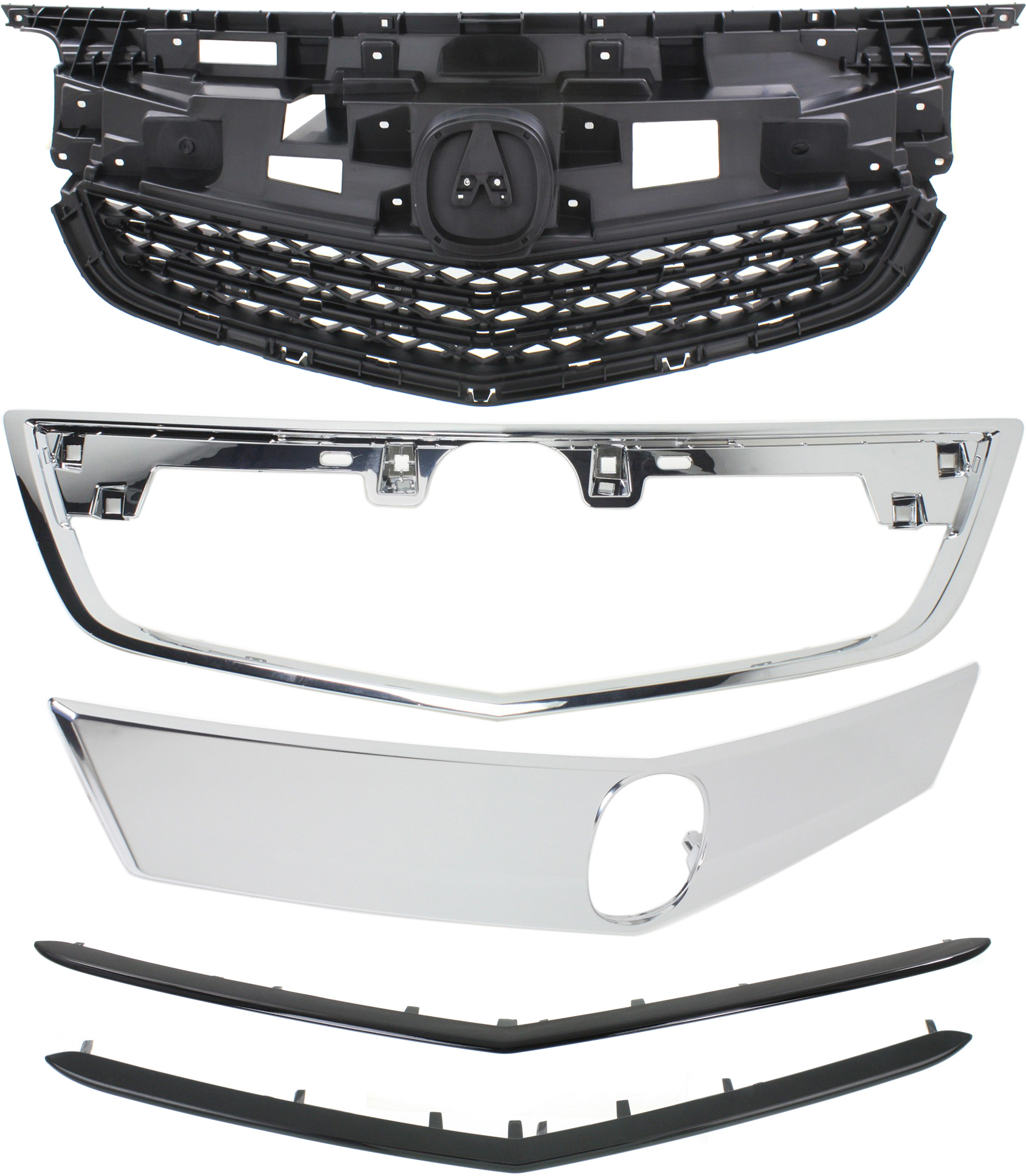 AM TL 12-14 GRILLE ASSEMBLY 5 pc kit with Grille Molding SKU KIT 062118-18 Partslink AC1200120 AC1223100 AC1216101 AC1217103 AC1202104 OEM 75101TK4A11-75125TK4A11-75180T