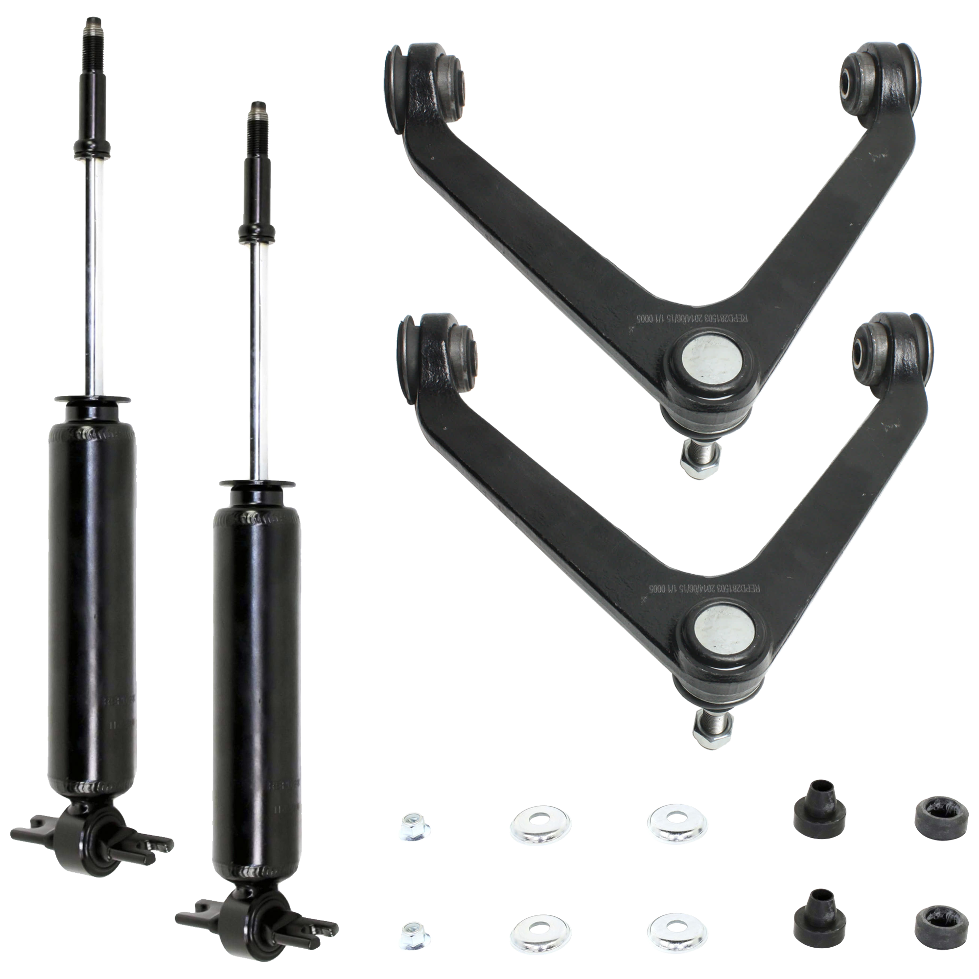 AM RAM 1500 PICKUP 02-05 FRONT HUB ASSEMBLY RH AND LH 4 pc Kit with Control Arm and Shock Absorber and Strut Assembly SKU KIT 062124-39 OEM 52106577AA 52106577AB 52106577