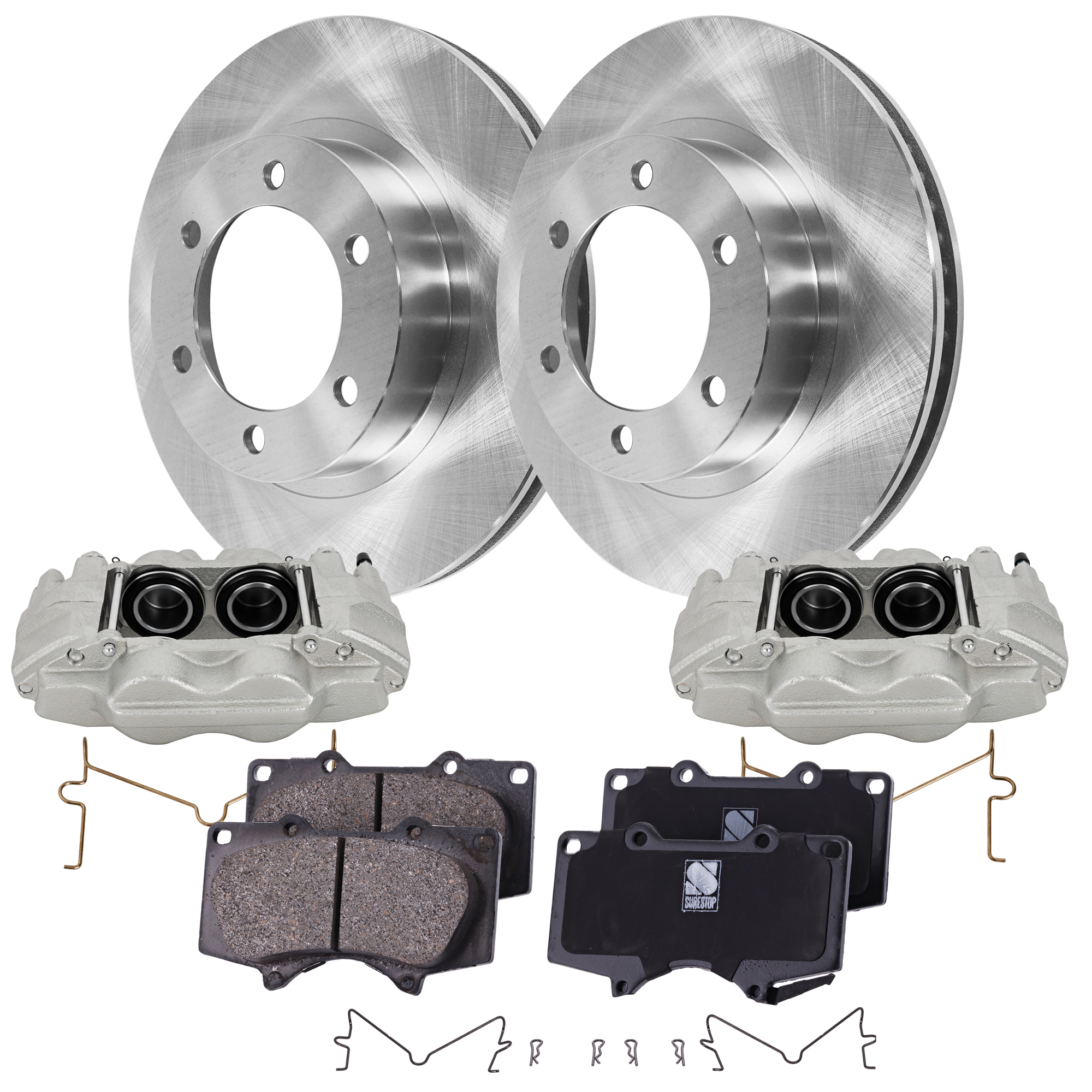 AM 4RUNNER 03-09 FJ CRUISER 07-14 FRONT BRAKE KIT WITH CALIPERS 2 Wheel Set Includes 2 Brake Caliper 2 Brake Disc and 1 Brake Pad Set Plain Surface 6 Lugs Cast Iron Ceramic SKU KIT 062125-132 OEM 4351235320-4351235321-04465040