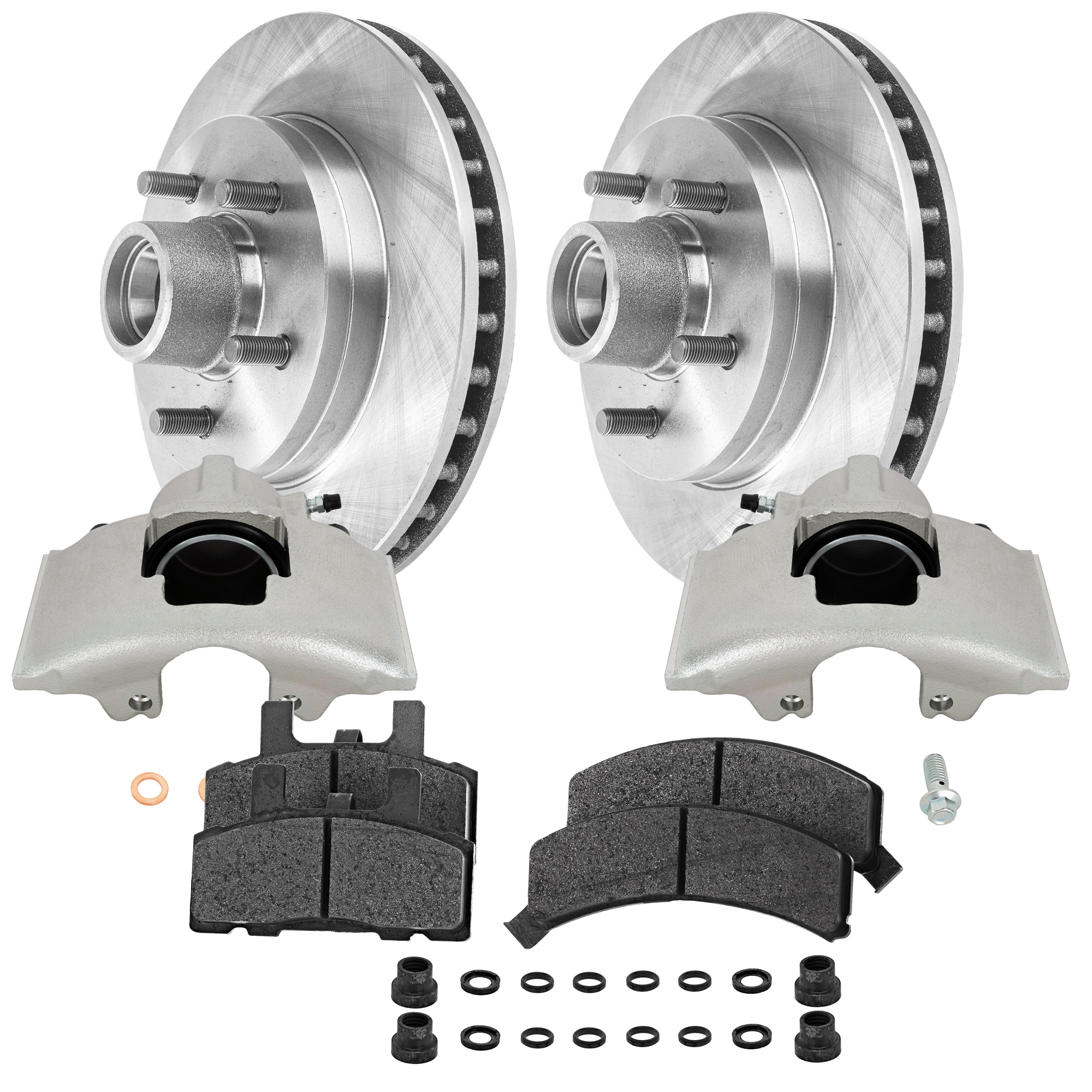 AM C1500 SUBURBAN 92-96 EXPRESS 1500-96-02 FRONT BRAKE KIT WITH CALIPERS 2 Wheel Set Includes 2 Brake Caliper 2 Brake Disc and 1 Brake Pad Set Plain Surface 5 Lugs Cast Iron Semi Metallic SKU KIT 062125-24 OEM 15649953-15981316-12321430-123
