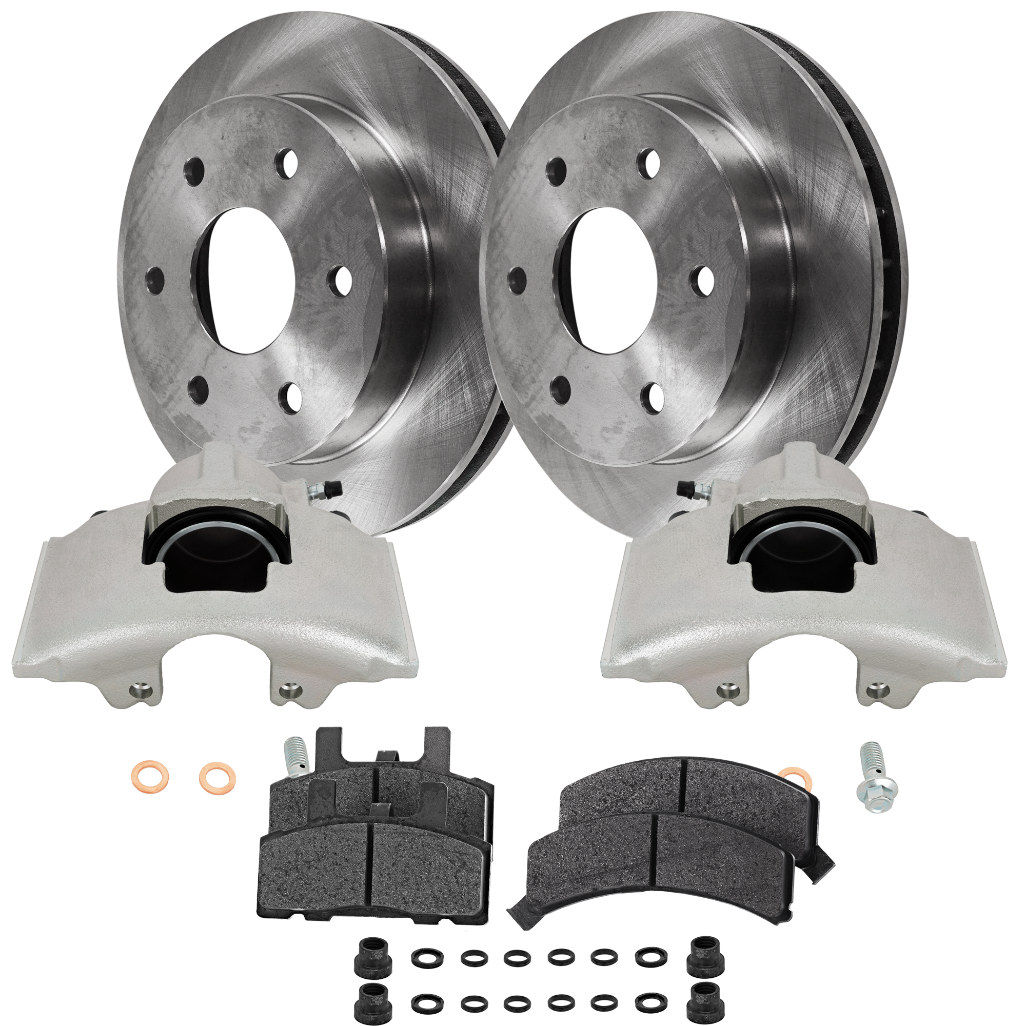 AM K2500-88-95 YUKON 95-96 FRONT BRAKE KIT WITH CALIPERS 2 Wheel Set Includes 2 Brake Caliper 2 Brake Disc and 1 Brake Pad Set Plain Surface 6 Lugs Cast Iron Semi Metallic SKU KIT 062125-26 OEM 15521902-15679710-12321430-123