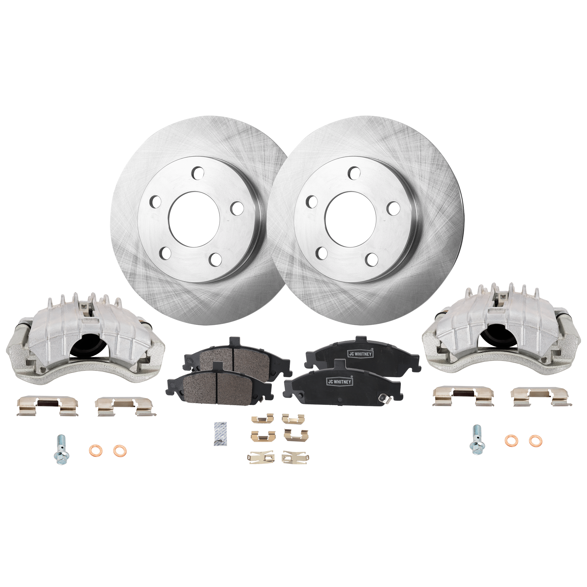 AM MALIBU 97-03 GRAND AM 99-05 FRONT BRAKE KIT WITH CALIPERS 2 Wheel Set Includes 2 Brake Caliper 2 Brake Disc and 1 Brake Pad Set Plain Surface 5 Lugs Cast Iron Semi Metallic SKU KIT 062125-28 OEM 18021774-19152703-18048801-192