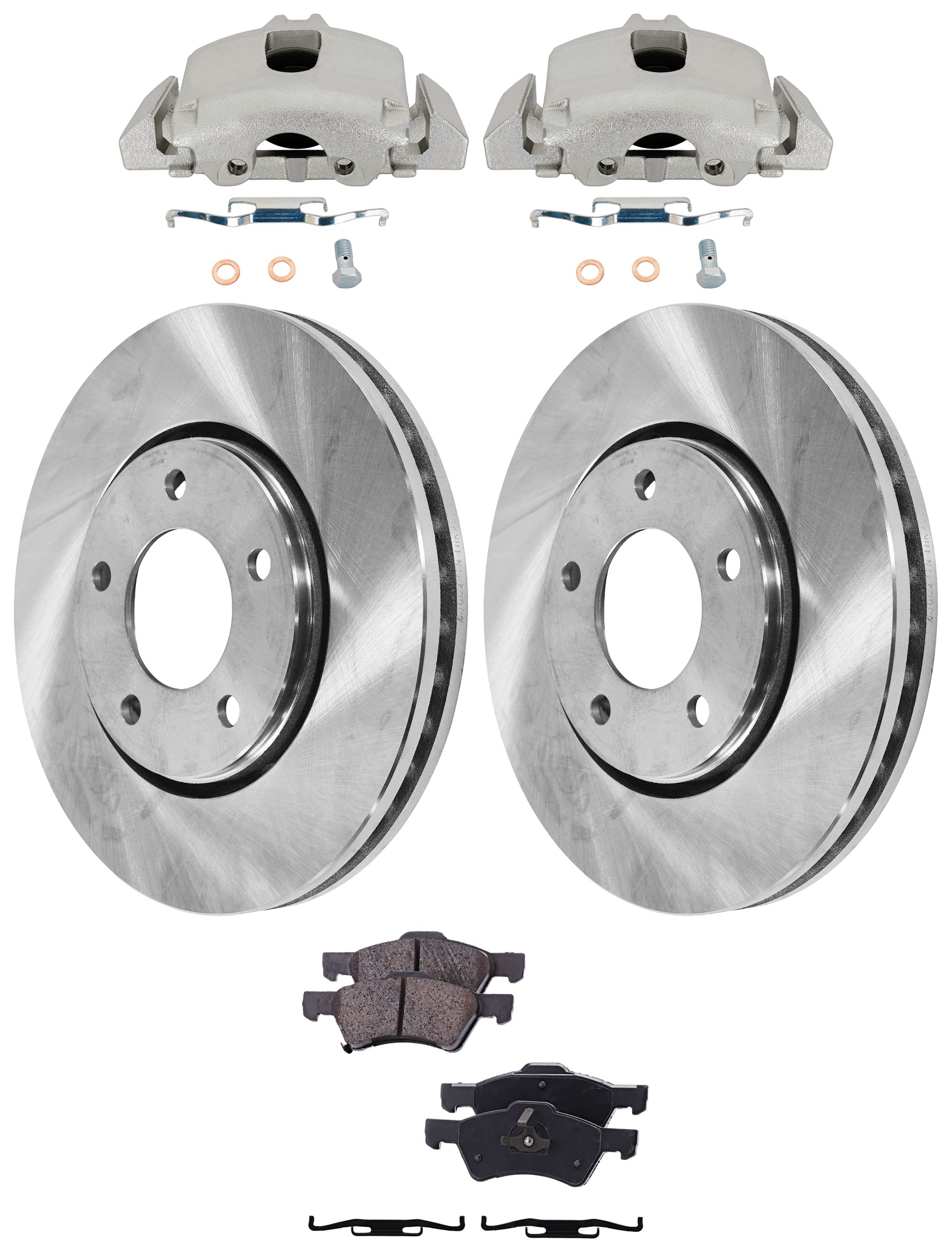 AM GRAND CARAVAN TOWN COUNTRY 01-07 FRONT BRAKE KIT WITH CALIPERS 2 Wheel Set Includes 2 Brake Caliper 2 Brake Disc and 1 Brake Pad Set Plain Surface 5 Lugs Cast Iron Ceramic SKU KIT 062125-30 OEM 5019981AA 4721830AC 5019803AA