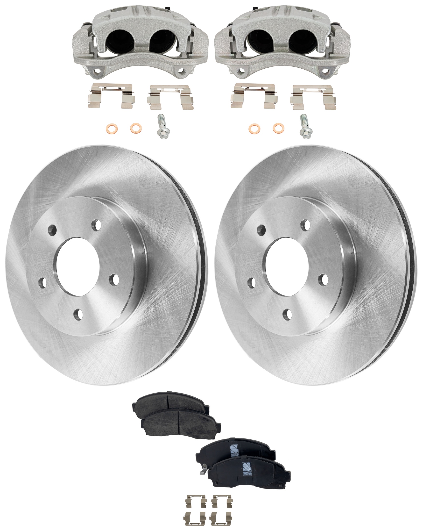 AM EQUINOX 05-06 VUE 04-07 FRONT BRAKE KIT WITH CALIPERS 2 Wheel Set Includes 2 Brake Caliper 2 Brake Disc and 1 Brake Pad Set Plain Surface 5 Lugs Cast Iron Ceramic SKU KIT 062125-32 OEM 22666578-21990460
