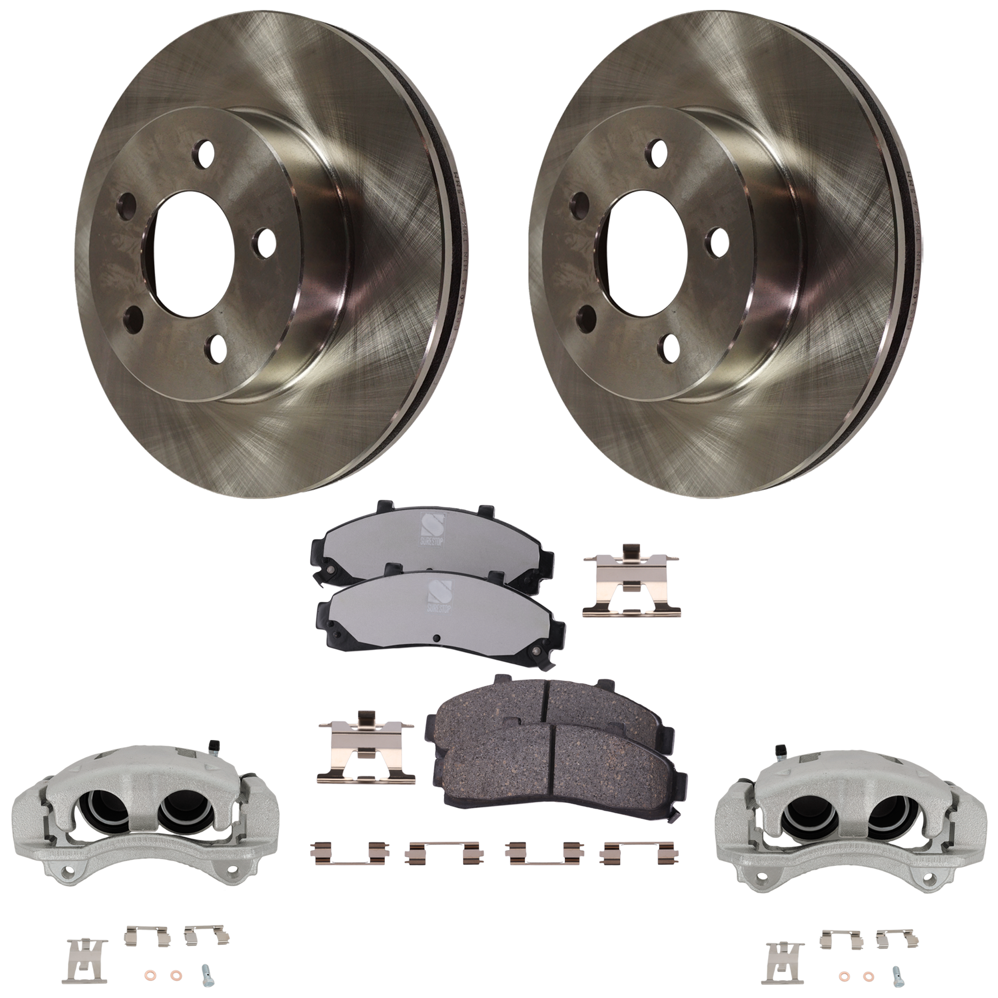 AM EXPLORER 95-01 RANGER 98-02 FRONT BRAKE KIT WITH CALIPERS 2 Wheel Set Includes 2 Brake Caliper 2 Brake Disc and 1 Brake Pad Set Plain Surface 5 Lugs Cast Iron Semi Metallic SKU KIT 062125-55 OEM F5TZ1125A 3765157-3903349-2L5Z