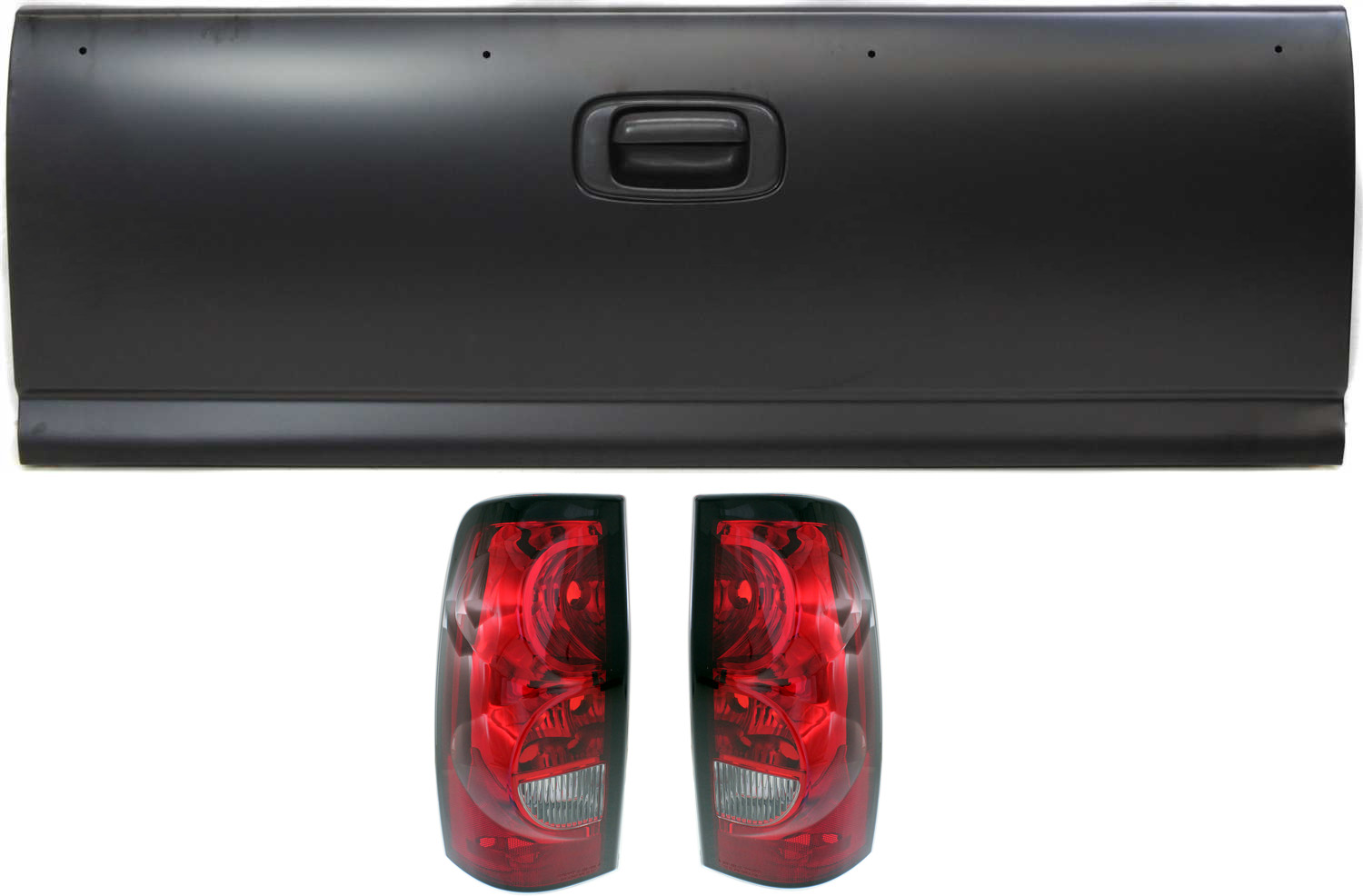 AM SILVERADO 04-07 TAILGATE 3 pc Kit with Tail Light SKU KIT 062217-02 Partslink GM1900124 OEM 15231877 PFM 19169004 PFM 1916