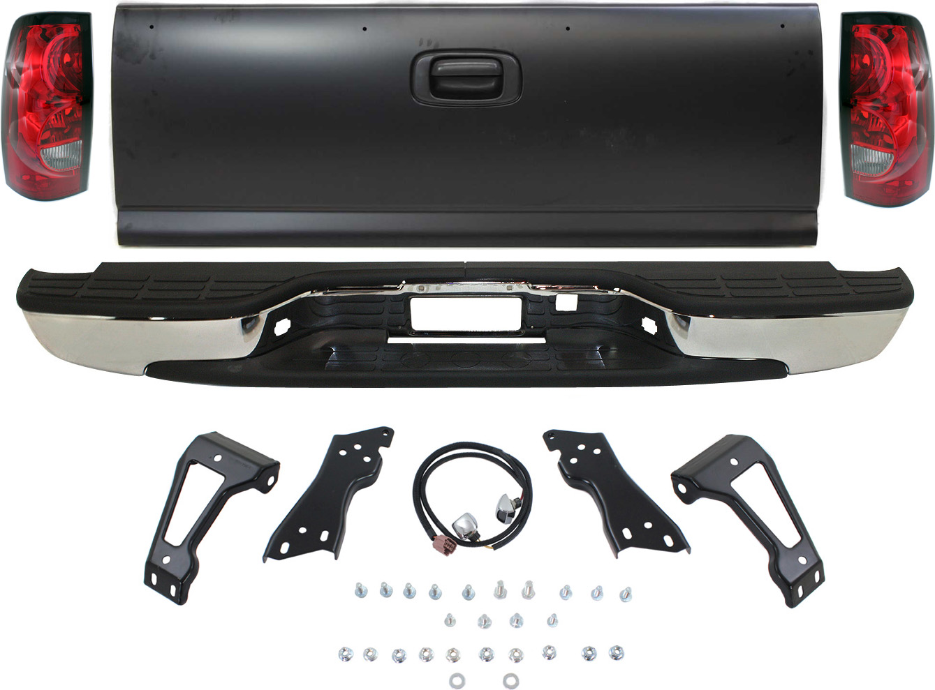AM SILVERADO 1500-04-07 TAILGATE 4 pc Kit with Step Bumper and Tail Light SKU KIT 062217-63 Partslink GM1900124 GM1103122 OEM 15231877 PFM 12496085-19169004