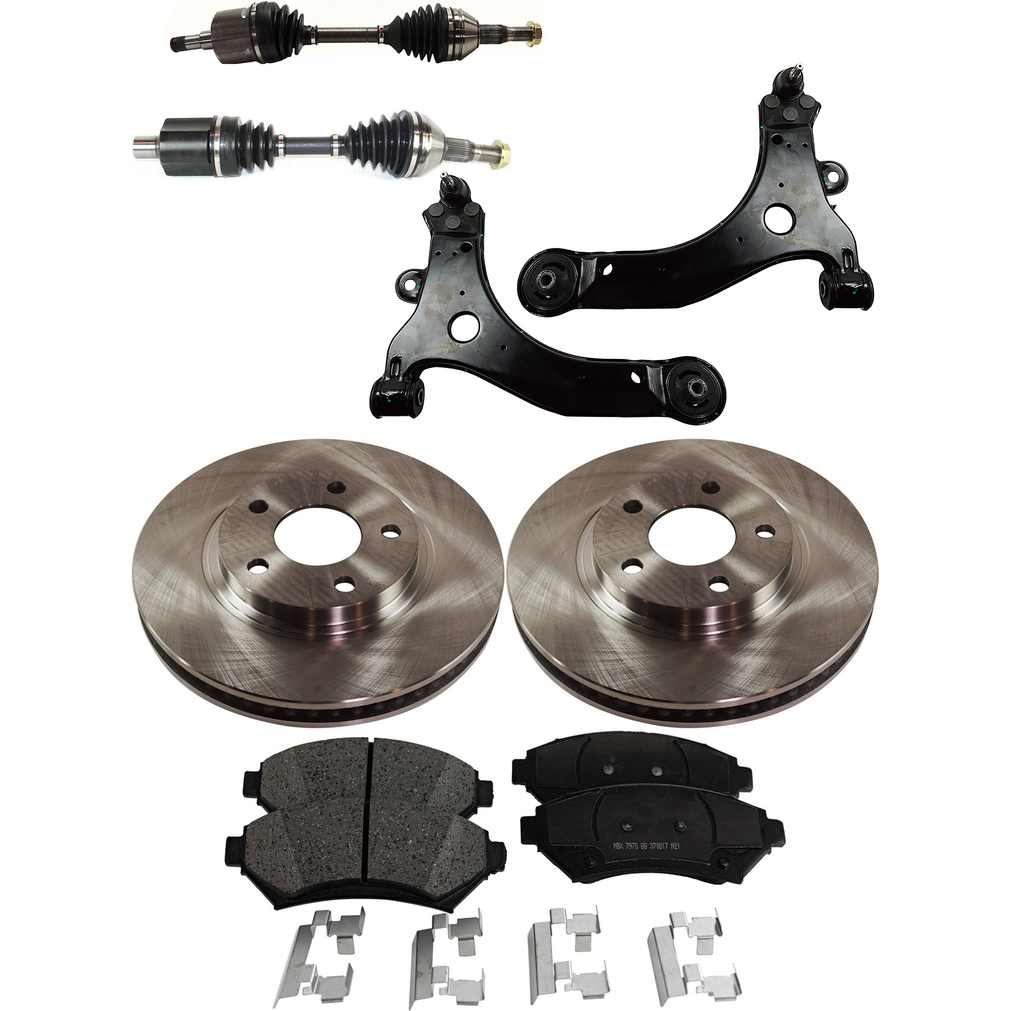 AM IMPALA 00-04 FRONT AXLE ASSEMBLY RH AND LH 8 pc kit with Brake Disc Brake Pad Set and Control Arms SKU KIT 062422-284 OEM 18021015-18024961-18024962-180