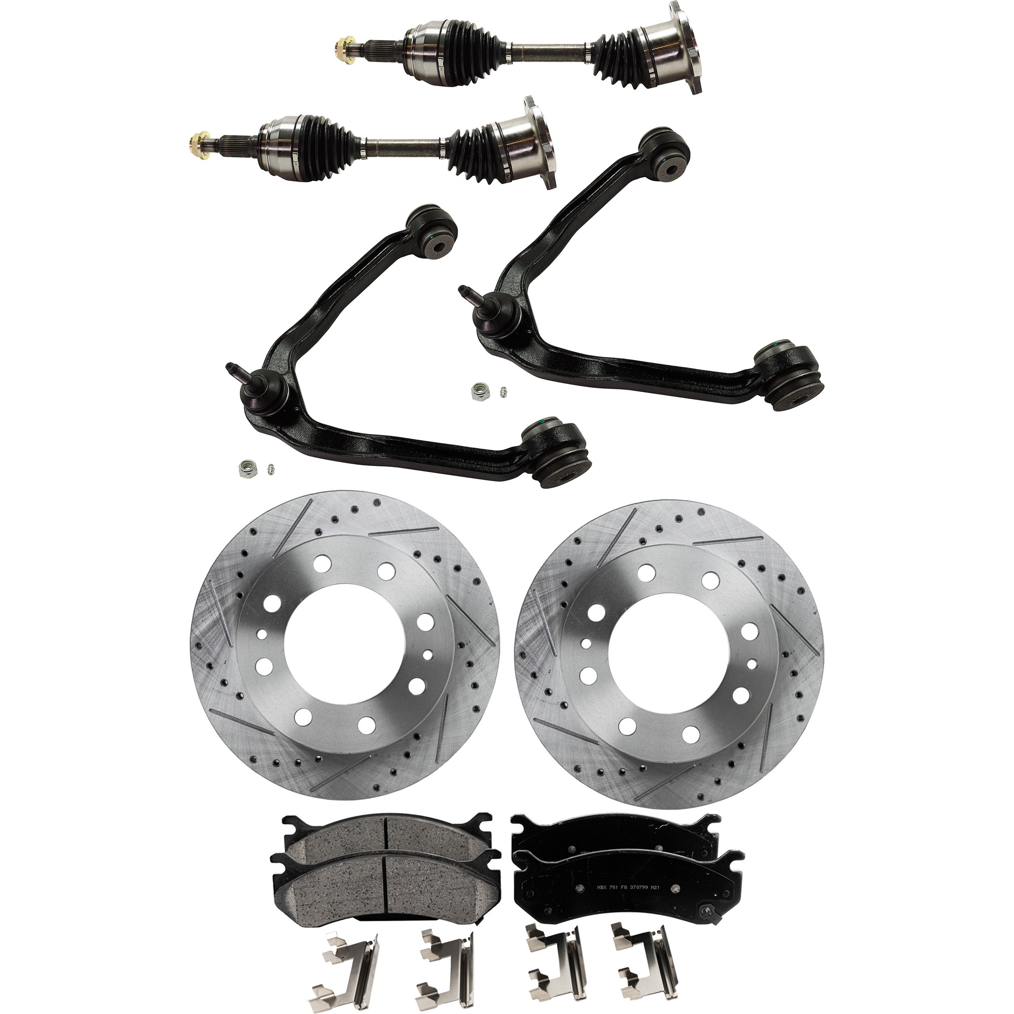 AM SIERRA 1500 SILVERADO 1500-04-04 FRONT CV AXLE ASSEMBLY RH AND LH 8 pc kit with Brake Discs Brake Pad Set and Control Arms SKU KIT 062422-498 OEM 55056-56829-56999-86829-101421