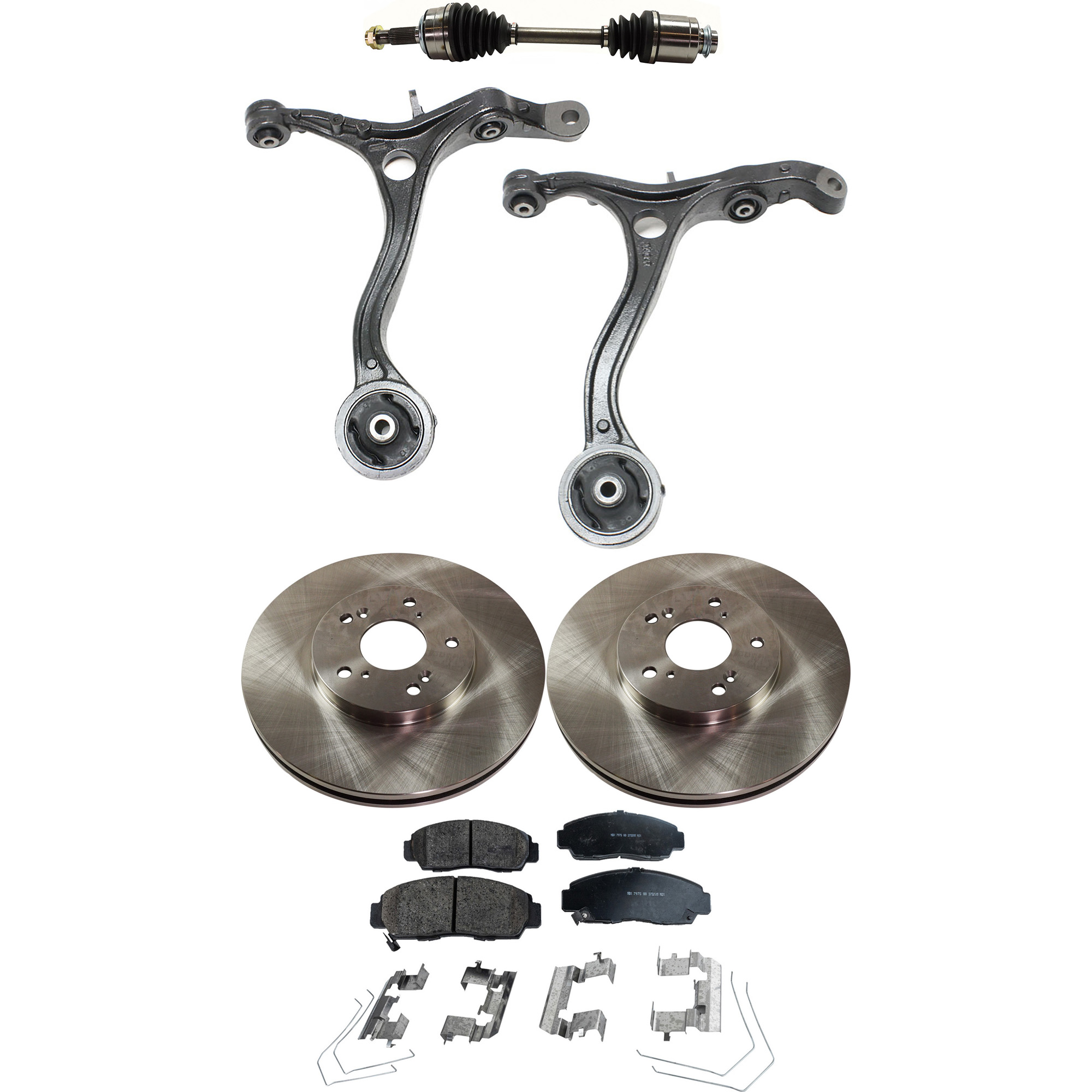 AM ACCORD 12-12 TSX 11-14 FRONT CV AXLE ASSEMBLY RH AND LH 7 pc kit with Brake Discs Brake Pad Set and Control Arms SKU KIT 062422-544 OEM 45251S0X000-45022TA0A60-45022T