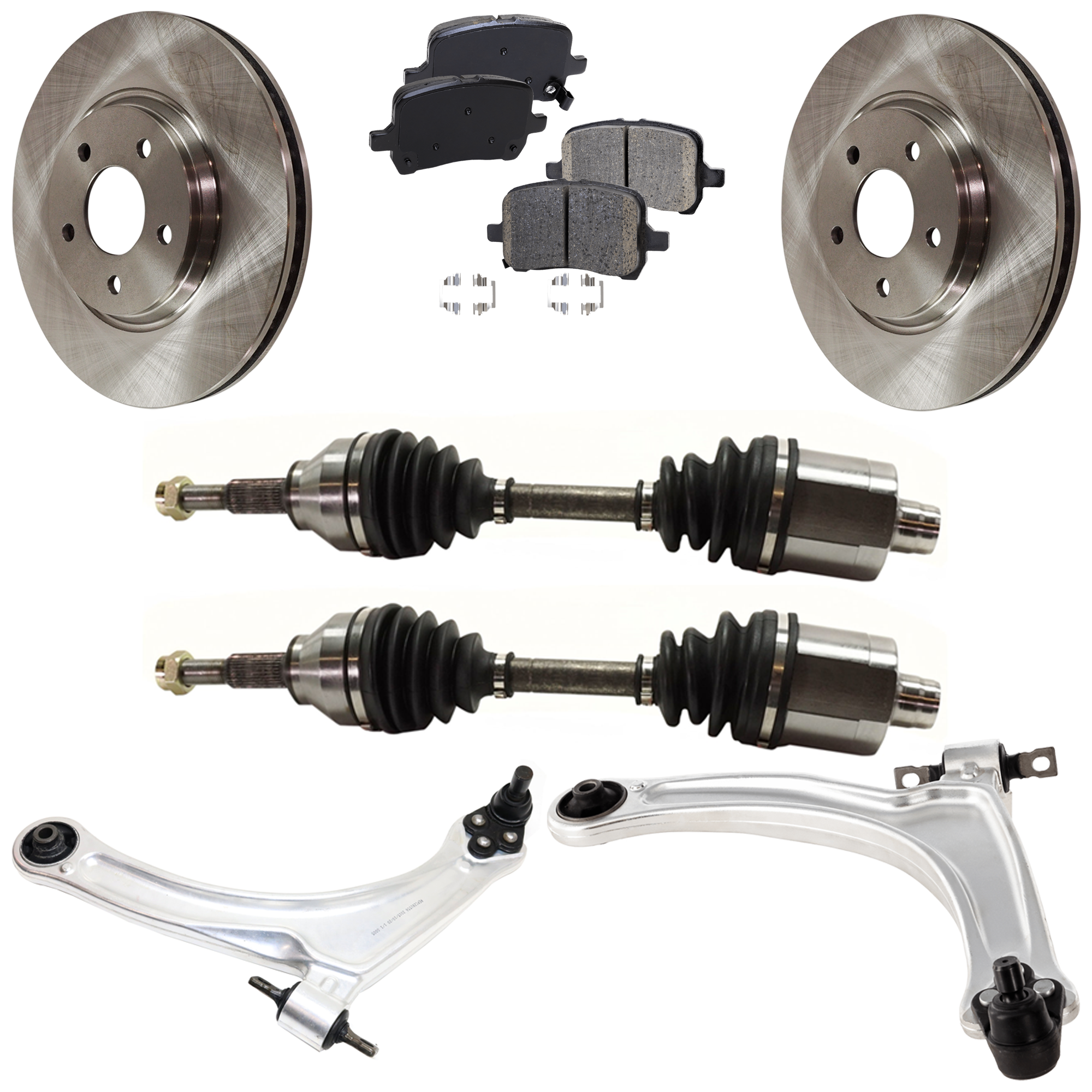 AM COBALT 06-07 G5-07-07 FRONT CONTROL ARM RH AND LH Lower 7 pc kit with Axle Assemblies Brake Discs and Brake Pad Set SKU KIT 062422-662 OEM 22705375-15856665-25797350-209