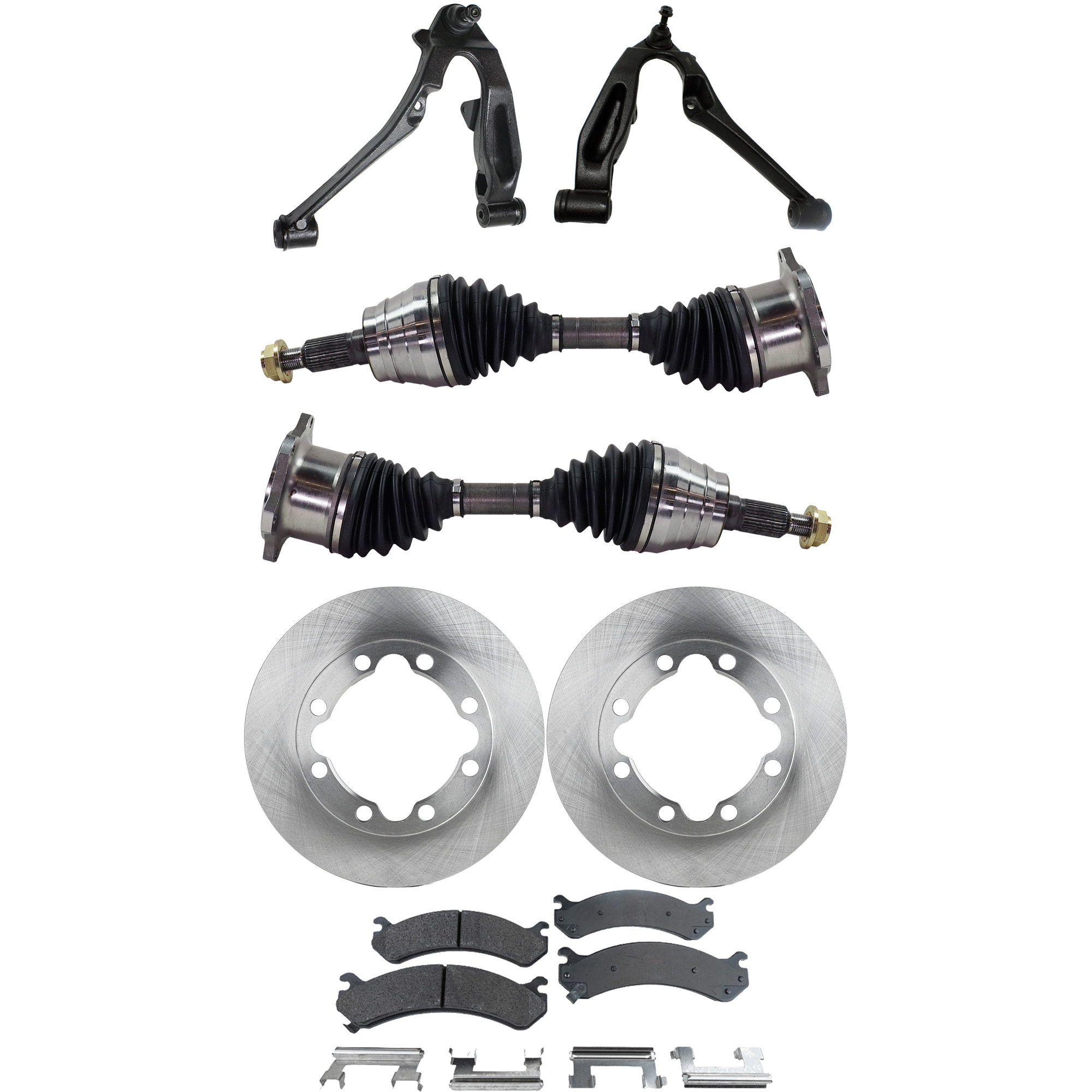 AM SUBURBAN 2500-00-00 FRONT CONTROL ARM RH AND LH Lower 7 pc kit with Axle Assemblies Brake Discs and Brake Pad Set SKU KIT 062422-673 OEM 479832000000000000000000000
