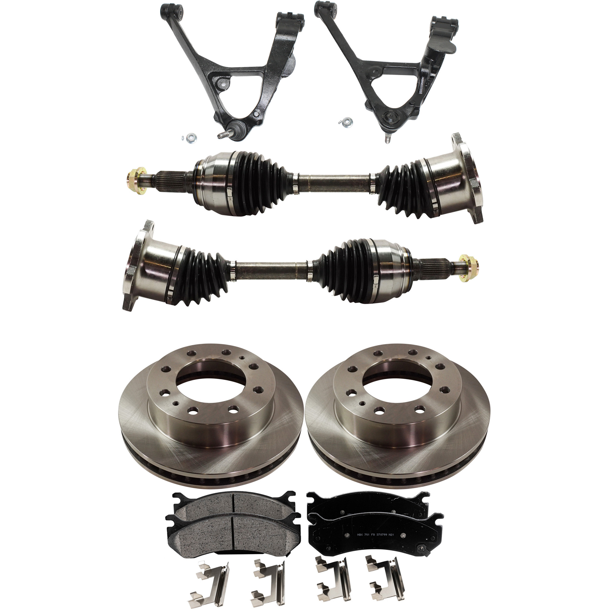 AM SIERRA 1500 SILVERADO 1500-04-04 FRONT CONTROL ARM KIT RH AND LH 8 pc kit Lower w Ball Joint Axle Assembly Brake Disc and Brake Pad Set SKU KIT 062422-689 OEM 18060654-15886462-18026217-180