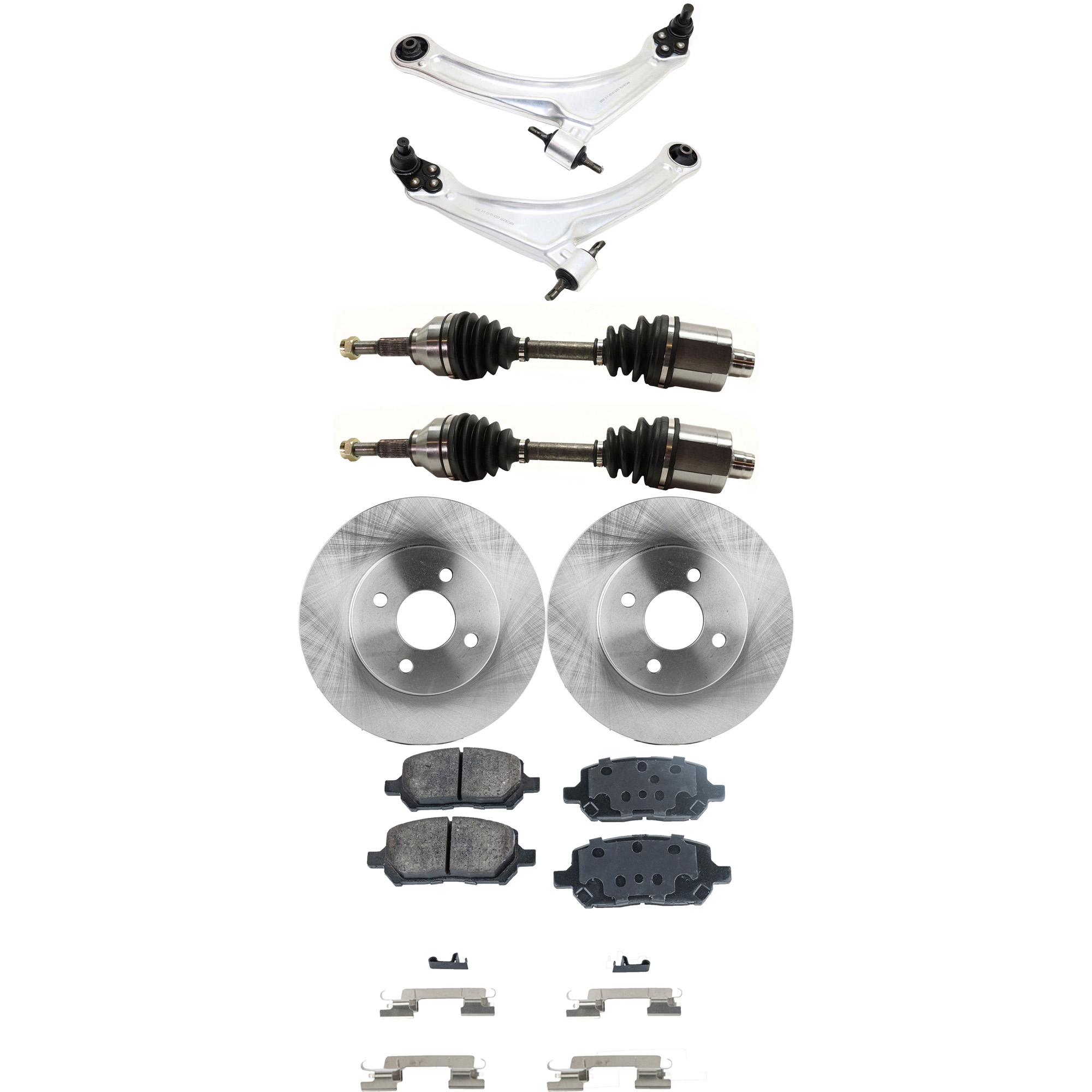 AM COBALT 05-10 G5-07-09 FRONT CONTROL ARM RH AND LH Lower 8 pc kit with Axle Assemblies Brake Discs and Brake Pad Set SKU KIT 062422-711 OEM 22702612-25836294-25863339-103