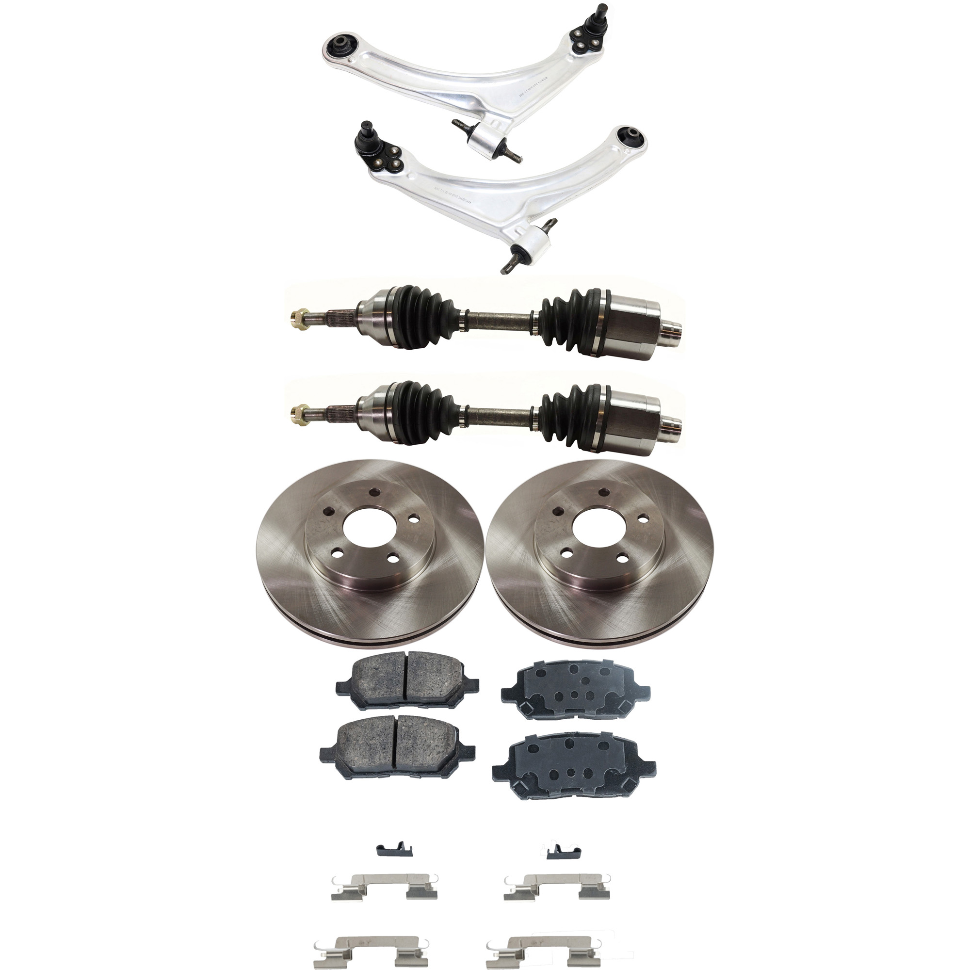 AM COBALT 07-10 G5-07-09 FRONT CONTROL ARM RH AND LH Lower 7 pc kit with Axle Assemblies Brake Discs and Brake Pad Set SKU KIT 062422-712 OEM 25863340-25836295-10366667-191