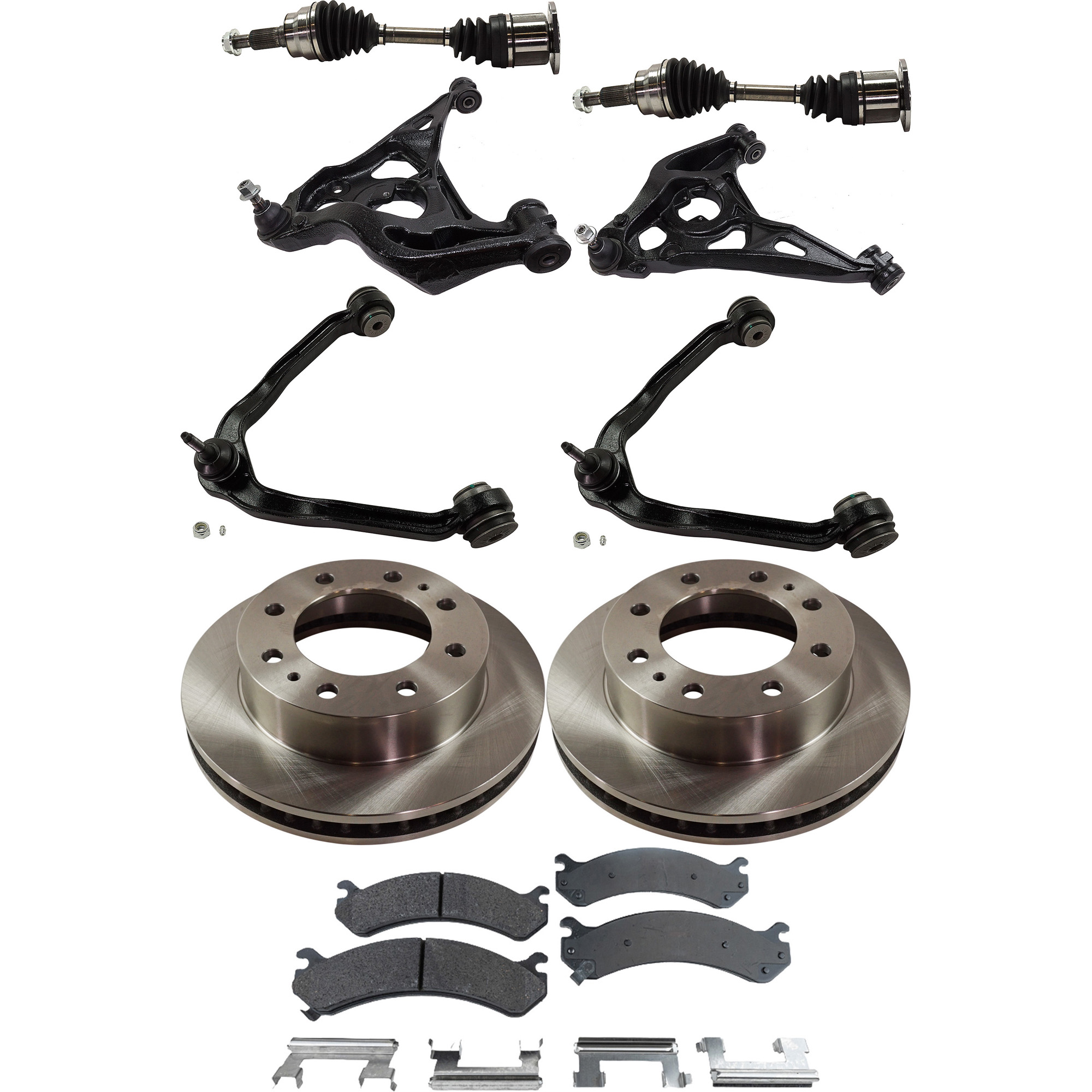 AM SAVANA 2500-03-05 FRONT CONTROL ARM KIT RH AND LH Upper and Lower 9 pc Kit with Axle Assemblies Brake Discs and Brake Pad Set SKU KIT 062422-777 OEM 180-606-541-802-621-000-000-000-000