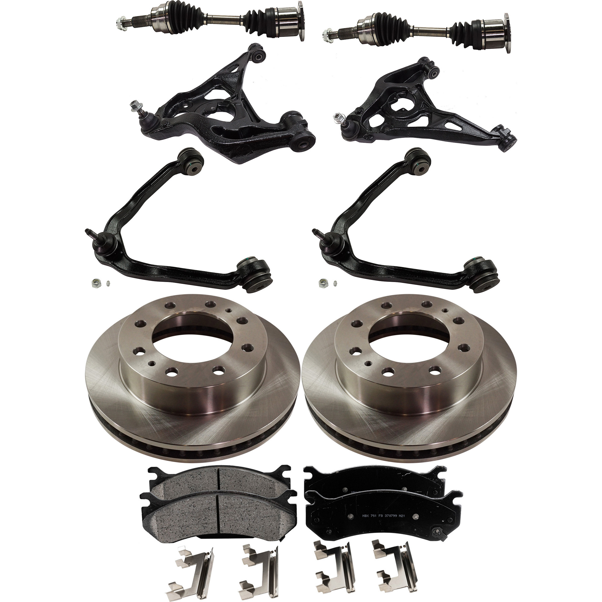 AM SAVANA 2500-03-05 FRONT CONTROL ARM KIT RH AND LH Upper and Lower 9 pc Kit with Axle Assemblies Brake Discs and Brake Pad Set SKU KIT 062422-778 OEM 180-606-541-588-646-000-000-000-000