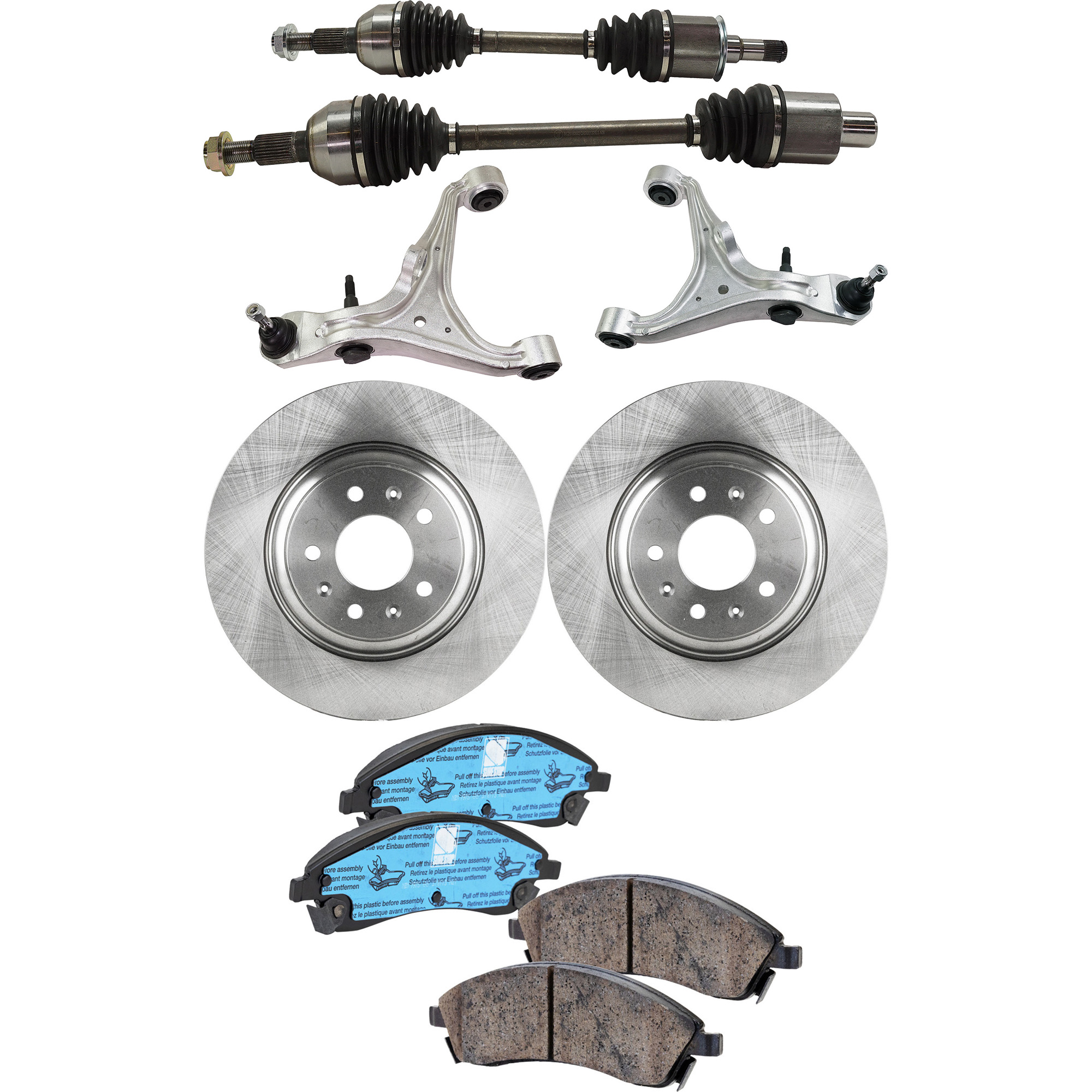 AM STS 05-08 FRONT CONTROL ARM KIT RH AND LH Lower w Ball Joint 7 pc Kit w Axle Assemblies Brake Discs and Brake Pad Set SKU KIT 062422-781 OEM 551-055-802-644-888-000-000-000-000