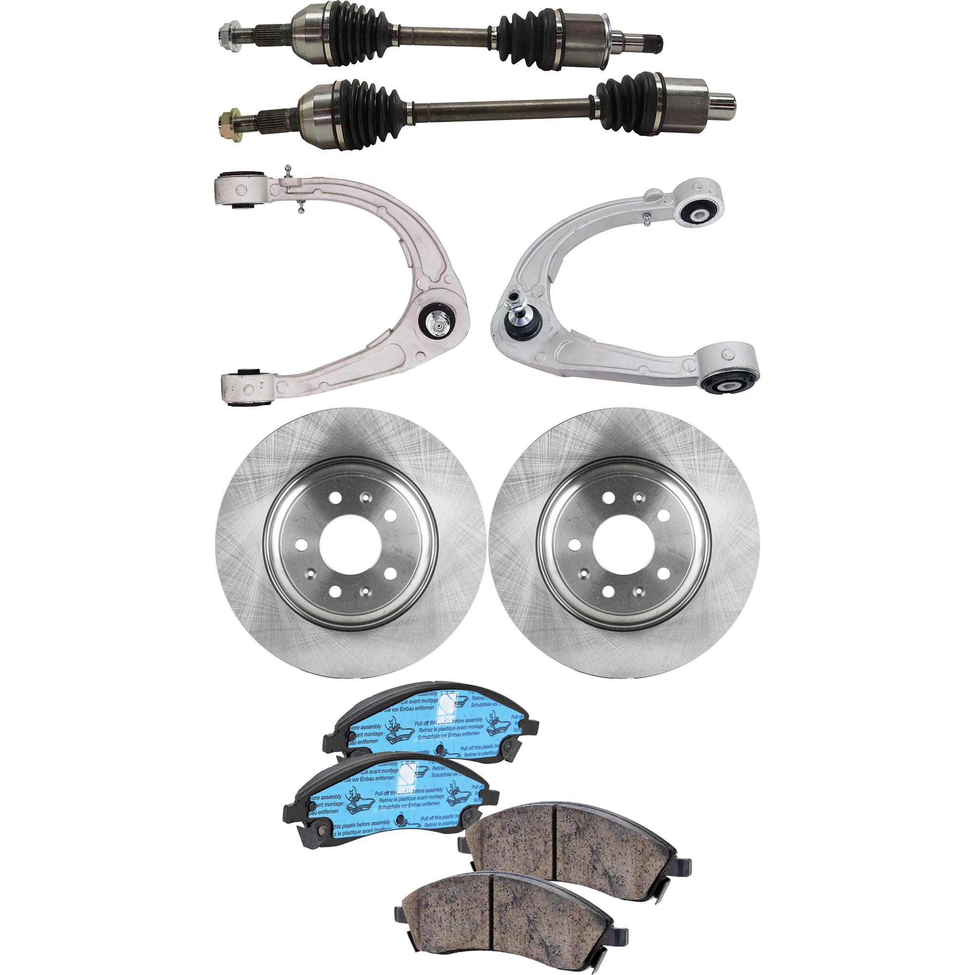 AM STS 05-08 FRONT CONTROL ARM KIT RH AND LH Upper w Ball Joint 7 pc Kit w Axle Assemblies Brake Discs and Brake Pad Set SKU KIT 062422-782 OEM 551-055-802-644-888-000-000-000-000