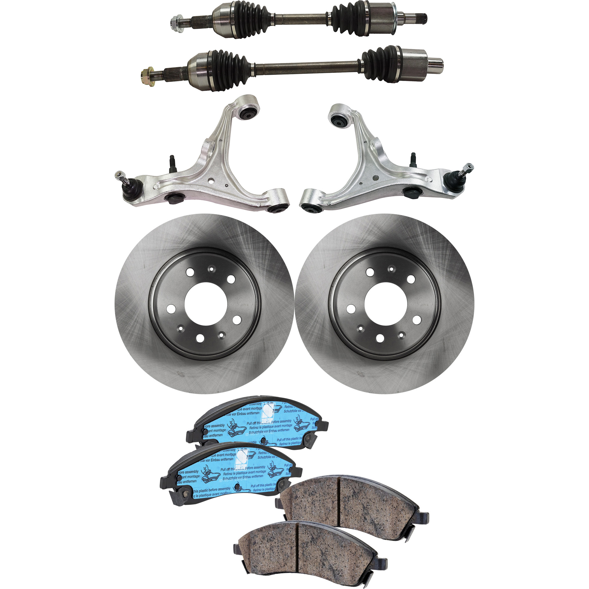 AM STS 05-08 FRONT CONTROL ARM KIT RH AND LH Lower w Ball Joint 7 pc Kit w Axle Assemblies Brake Discs and Brake Pad Set SKU KIT 062422-787 OEM 889-641-021-804-798-000-000-000-000