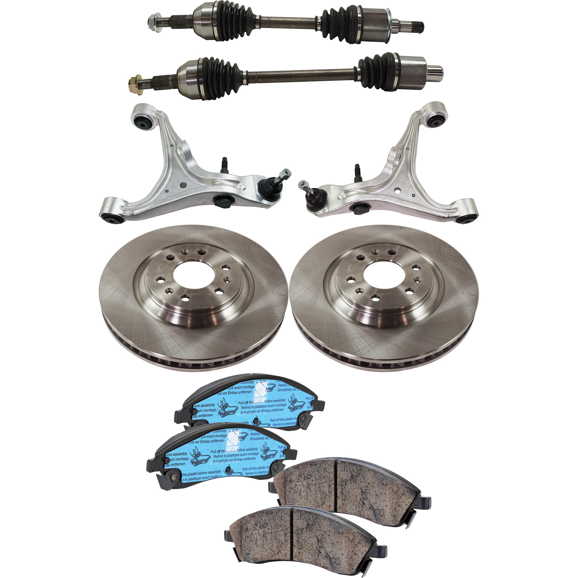 AM SRX 04-09 FRONT CONTROL ARM KIT RH AND LH Lower w Ball Joint 7 pc Kit w Axle Assemblies Brake Discs and Brake Pad Set SKU KIT 062422-797 OEM 180-489-341-930-381-000-000-000-000