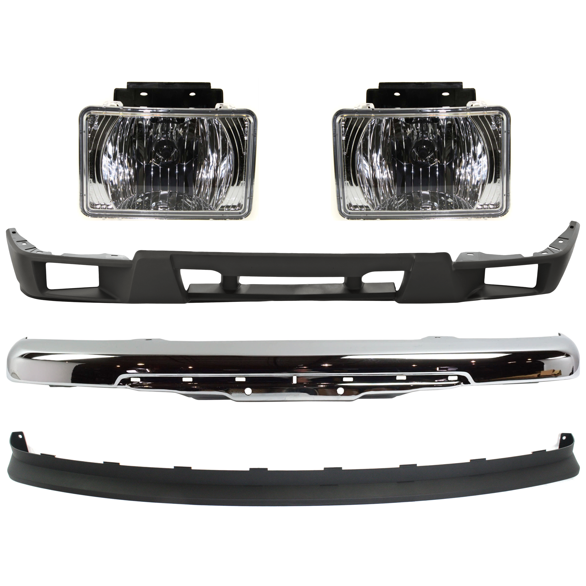 AM COLORADO CANYON 04-12 FRONT BUMPER 5 pc kit Impact Bar Chrome with Bumper Cover Fog Light and Valance SKU KIT 062424 C09 Partslink GM1002824 GM1000722 GM2592135 GM1092183 OEM 12335804-12335805-22863814-158