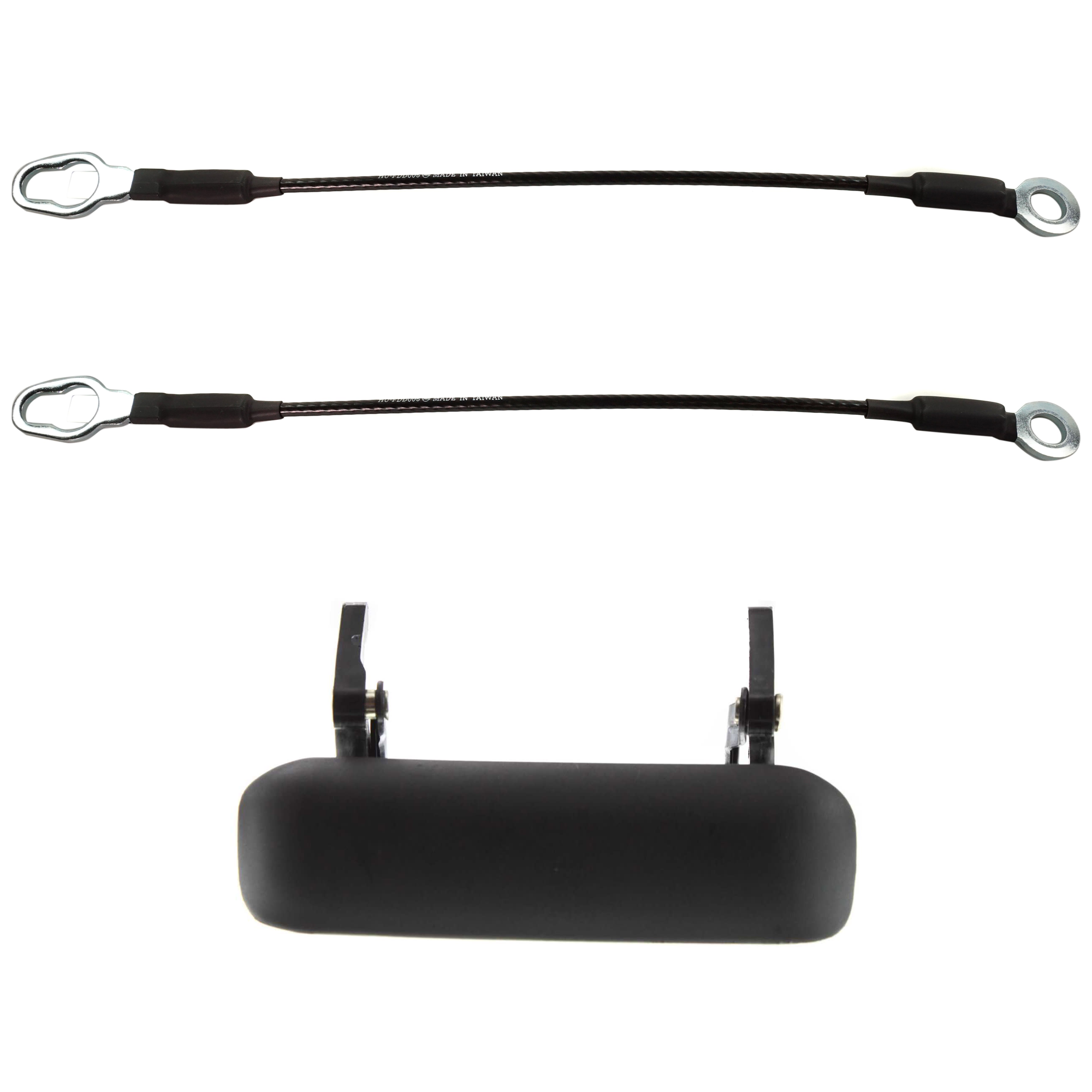 AM RANGER 98-04 TAILGATE HANDLE Exterior Textured Black Plastic 3 pc Kit with Tailgate Cable SKU KIT 062424 C22 Partslink FO1915109 FO1918101 FO1918102 OEM 1L5Z9943400AAA F37Z9943052A F3