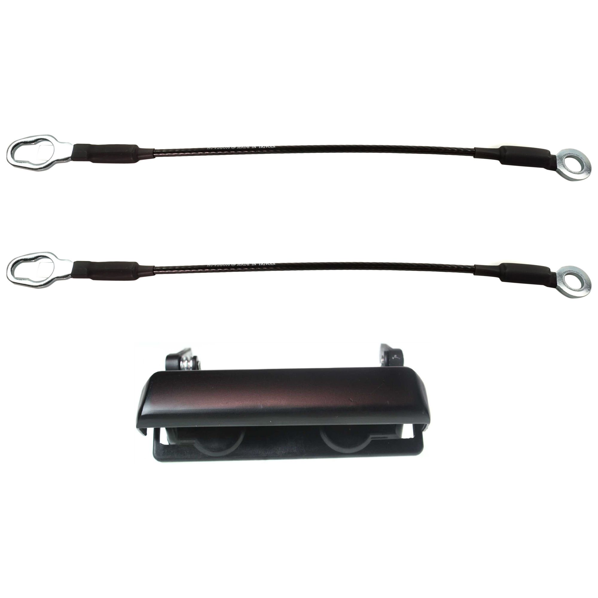AM RANGER 93-03 TAILGATE HANDLE Exterior Smooth Black Metal 3 pc Kit with Tailgate Cable SKU KIT 062424 C23 Partslink FO1915113 FO1918101 FO1918102 OEM F87Z9943400AAF F37Z9943400A ZZ