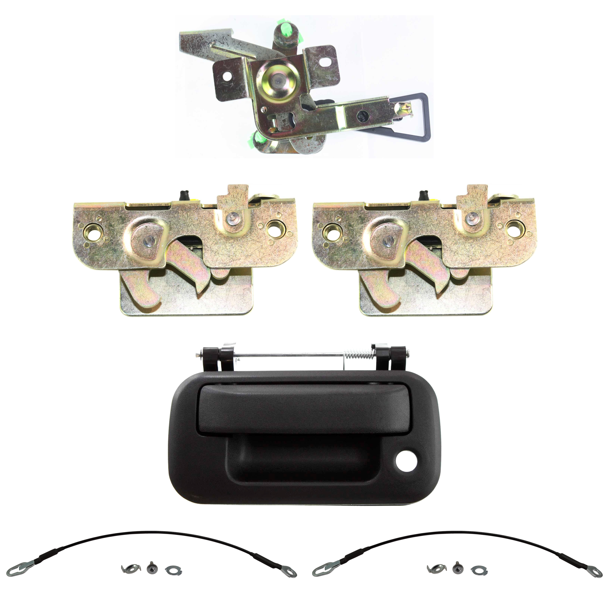 AM F 150-05-12 MARK LT 06-08 TAILGATE LATCH RH AND LH 6 pc Kit with Tailgate Handle and Tailgate Cable SKU KIT 062424 C25 Partslink FO1911102 FO1921102 FO1920102 FO1915111 OEM F75Z9943170AA GC3Z9943150C 3L3