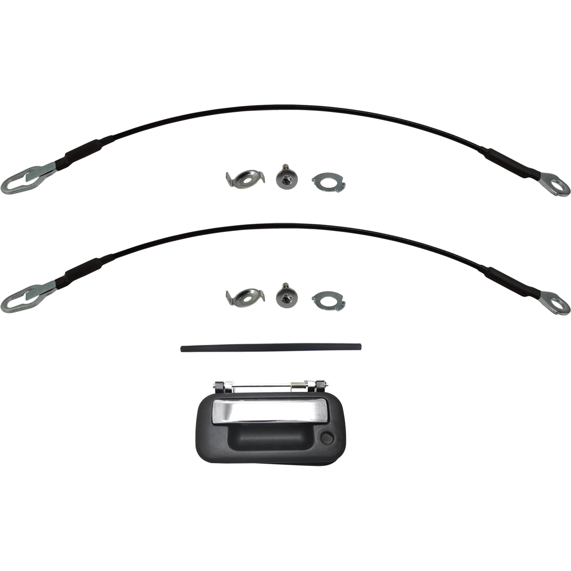 AM F 150-05-08 MARK LT 06-08 TAILGATE MOLDING Upper Textured Black 4 pc Kit with Tailgate Handle and Tailgate Cable SKU KIT 062424 C27 Partslink FO1904106 FO1921102 FO1920102 OEM 5L3Z9940602AAA 4L3Z5443052AA 4