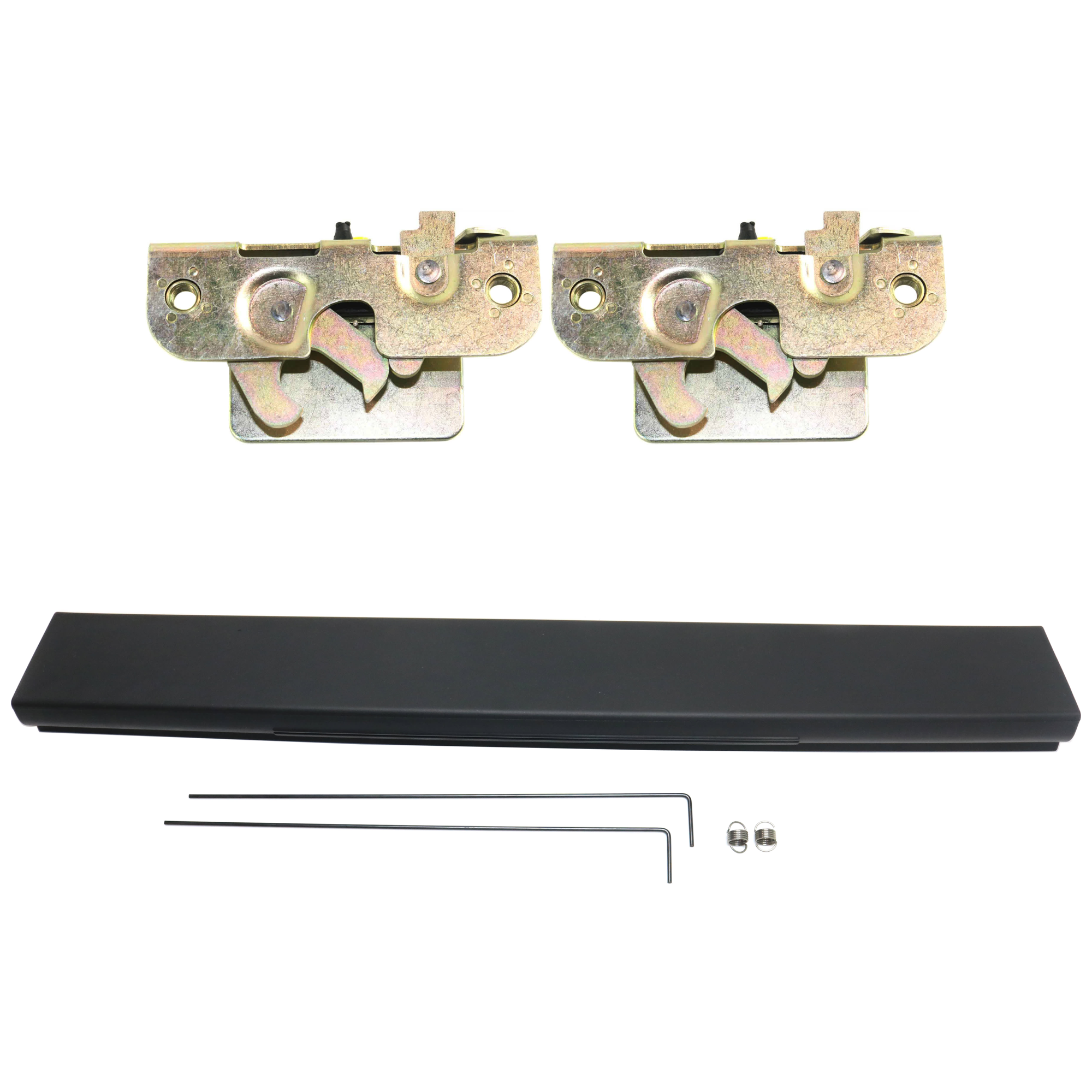 AM F 250 F 350 SUPER DUTY 11-16 TAILGATE MOLDING Black w Flexible Step 3 pc Kit with Tailgate Latch SKU KIT 062424 C31 Partslink FO1904112 FO1911102 OEM 8C3Z9940602EA GC3Z9943150C 3L3