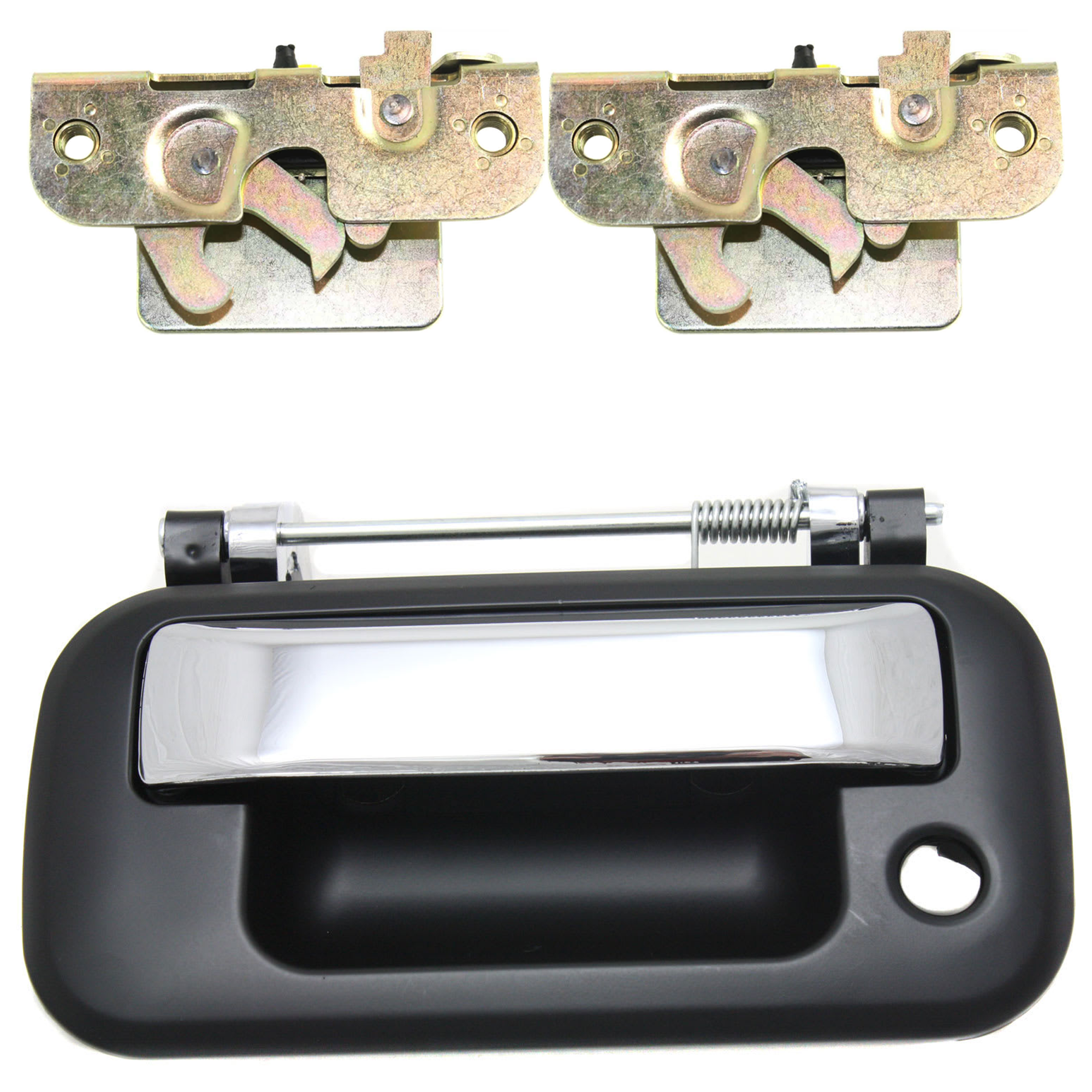 AM F SERIES SUPERDUTY 08-16 TAILGATE HANDLE Chrome Primed 3 pc Kit with Tailgate Latch SKU KIT 062424 C32 Partslink FO1915112 FO1911102 OEM 8L3Z9943400DB GC3Z9943150C 3L3