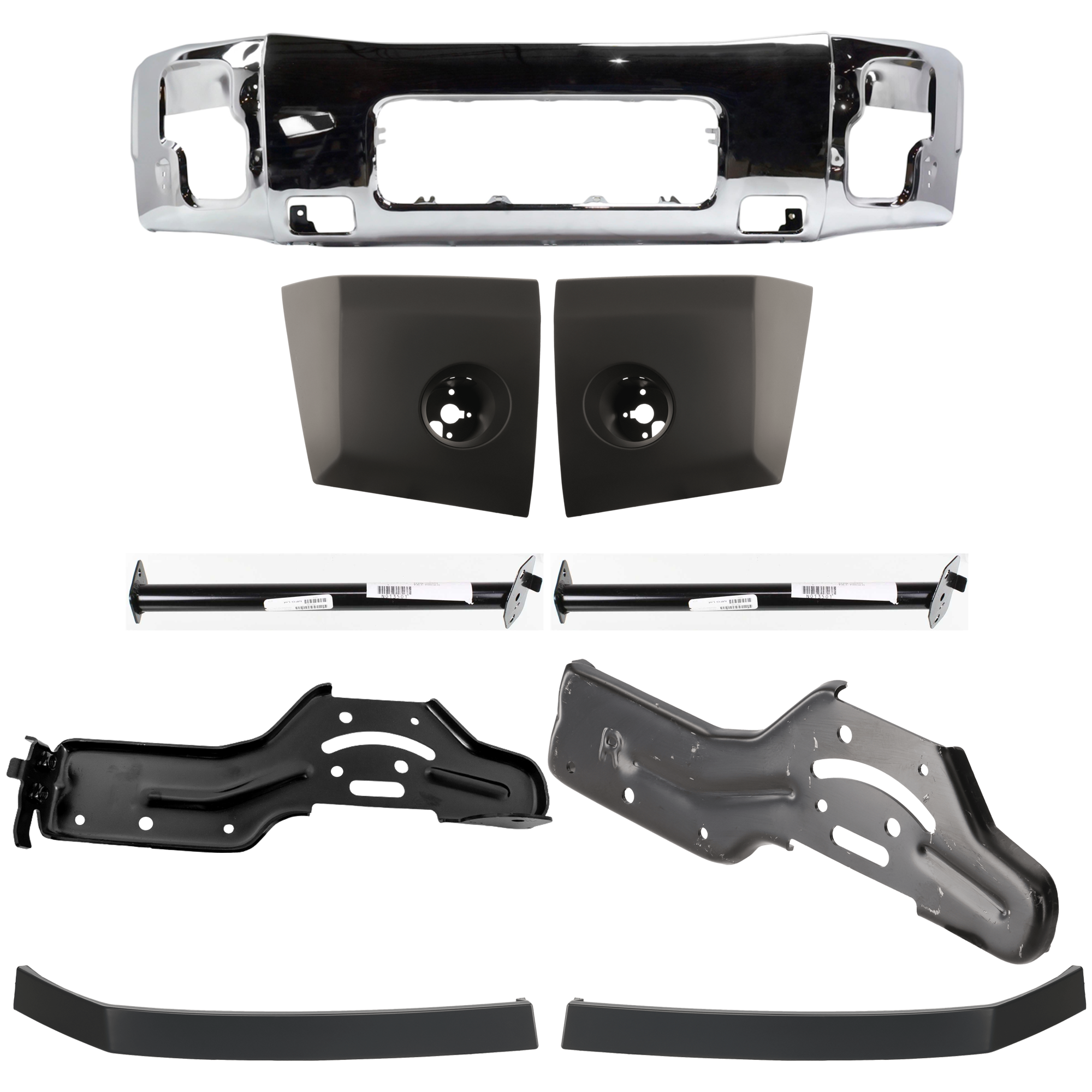 AM TITAN 04-07 ARMADA 05-07 FRONT BUMPER 9 pc kit Chrome with Bumper Bracket Bumper End and Bumper Trim SKU KIT 062424 C52 Partslink NI1002136 NI1032104 NI1067130 NI1066130 NI1005147 NI1004147 NI1089106 NI1088106 OEM 62022ZR08A 622227S200-62214ZJ0