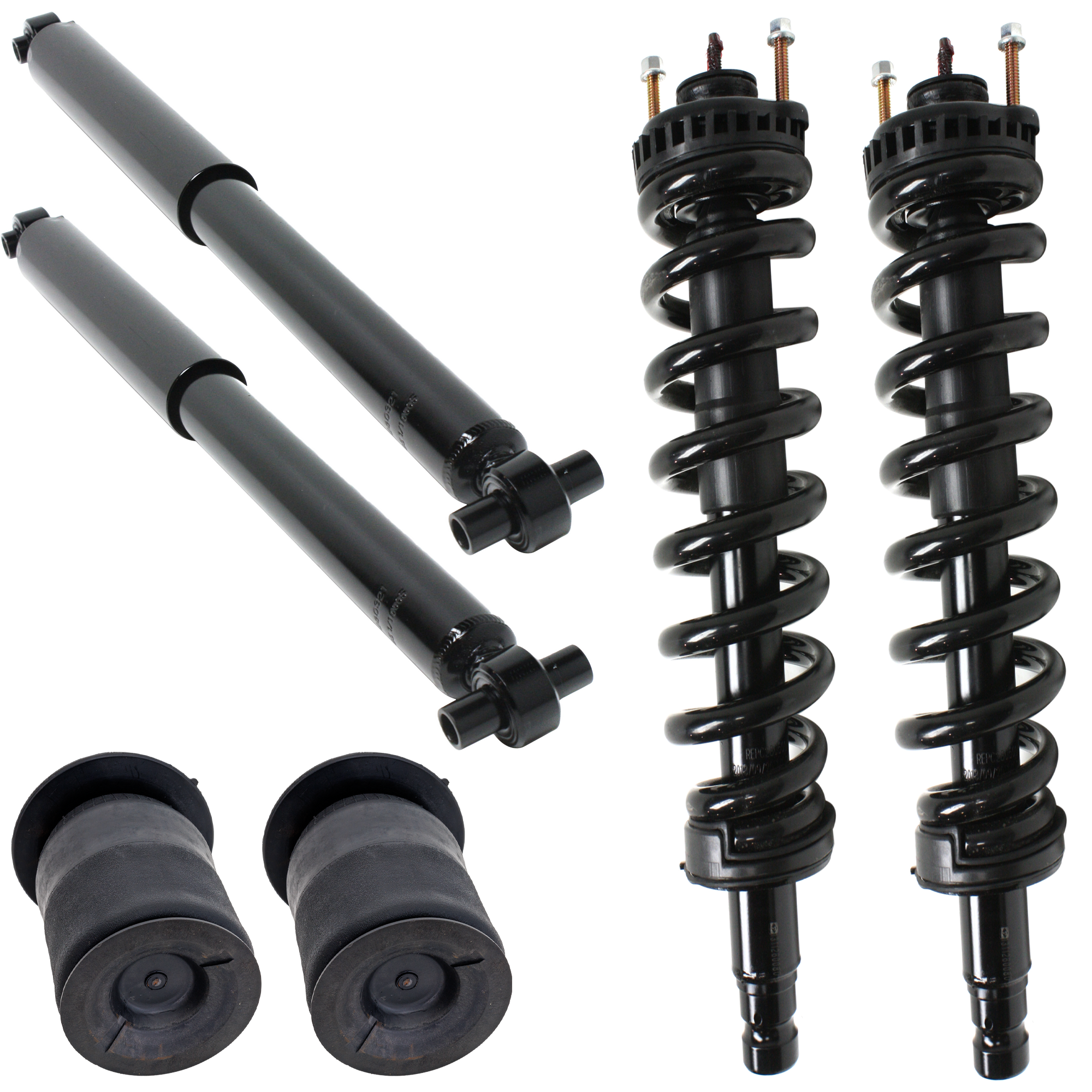 AM TRAILBLAZER ENVOY 02-09 FRONT AND REAR AIR SUSPENSION KIT RH AND LH 6 pc Kit with Air Springs Loaded Struts and Shock Absorbers SKU KIT 062514-06 OEM 25815604-15058616-15098142-150