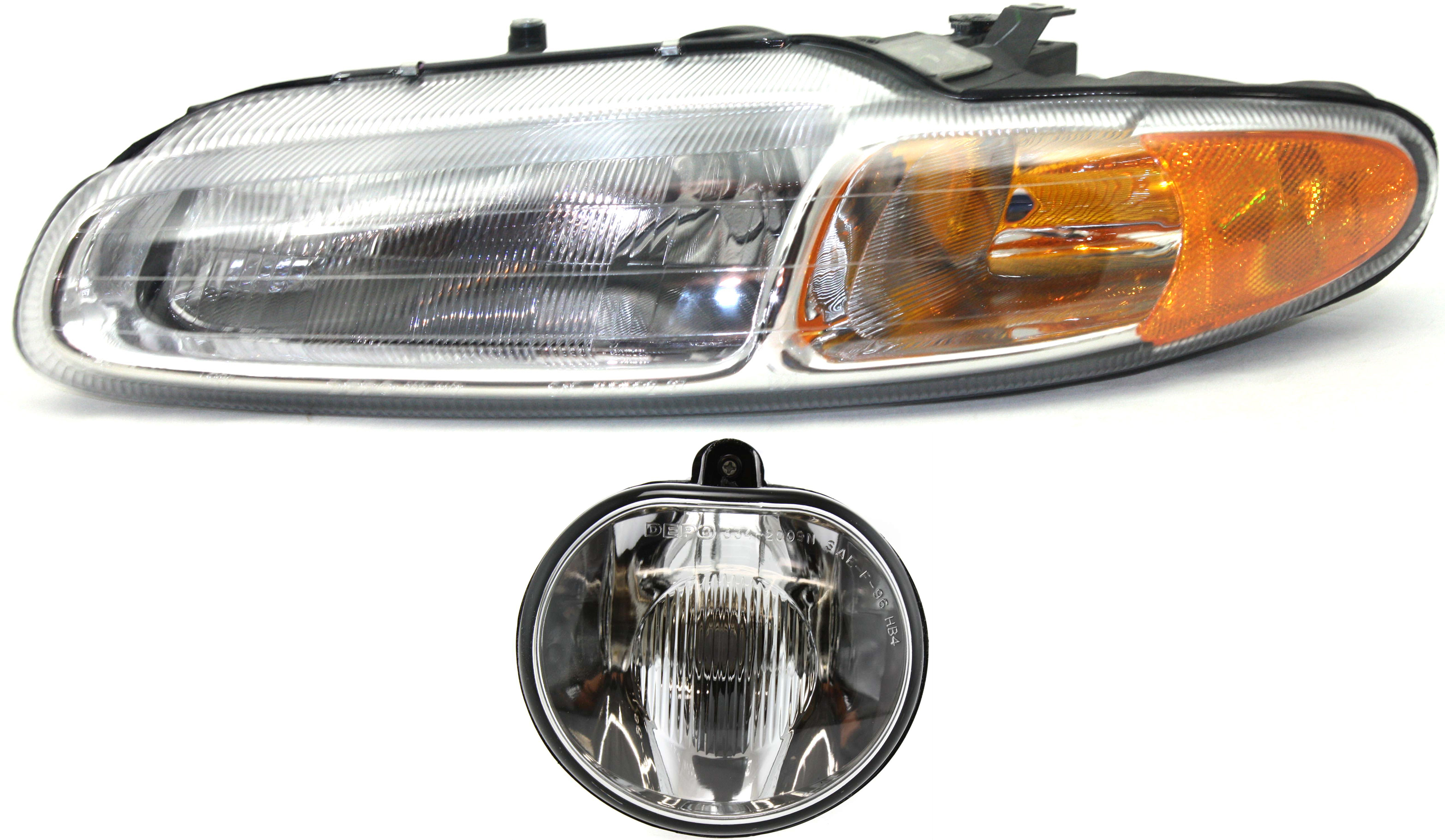 AM SEBRING 96-00 HEAD LAMP LH Assembly Halogen 2 pc Kit with Fog Light SKU KIT 062517-11 Partslink CH2502116 CH2592131 OEM 5263987AB 5288078