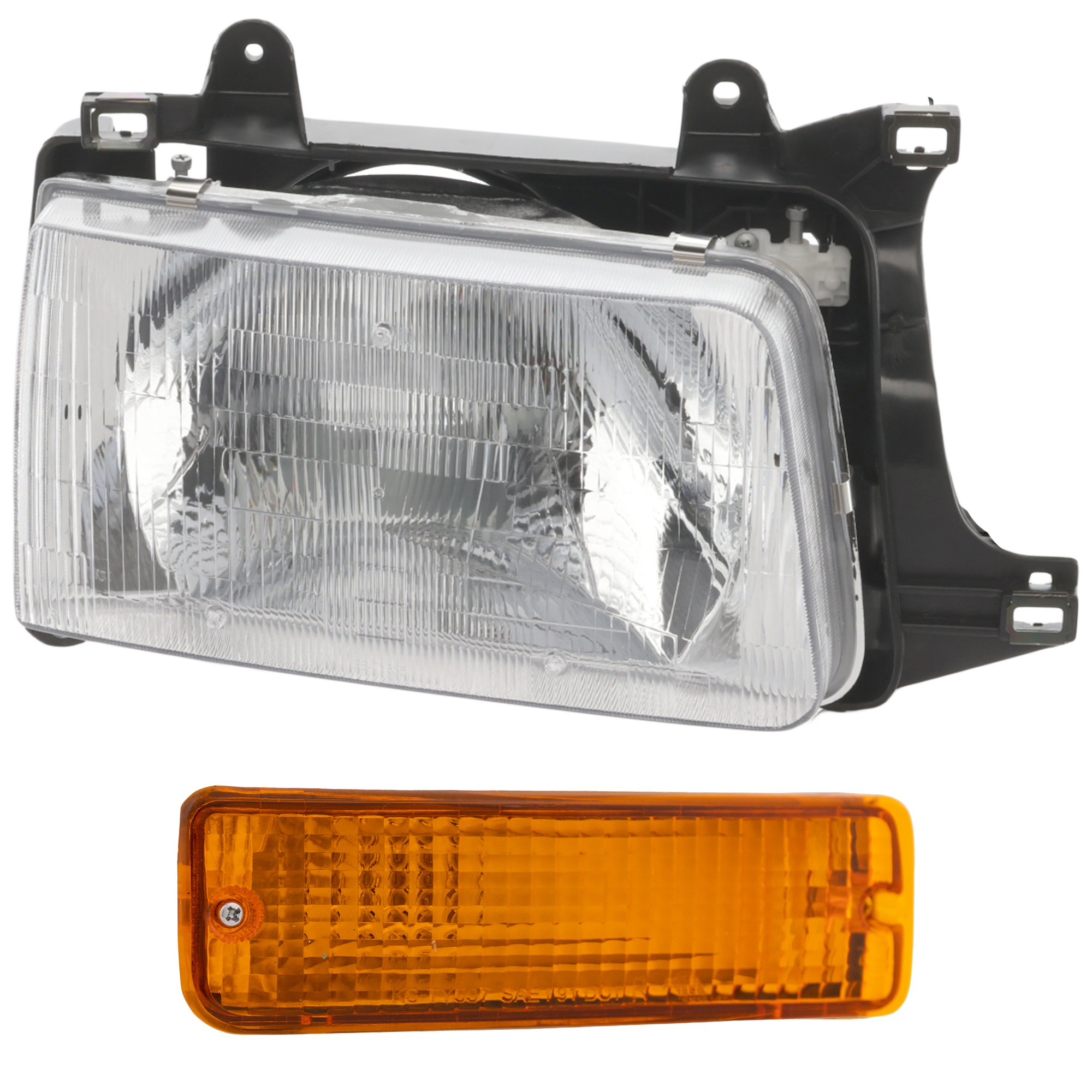 AM T100-93-98 HEAD LAMP RH Assembly Halogen 2 pc Kit with Turn Signal Light SKU KIT 062517-38 Partslink TO2503119 TO2531118 OEM 8111034010-8151034010