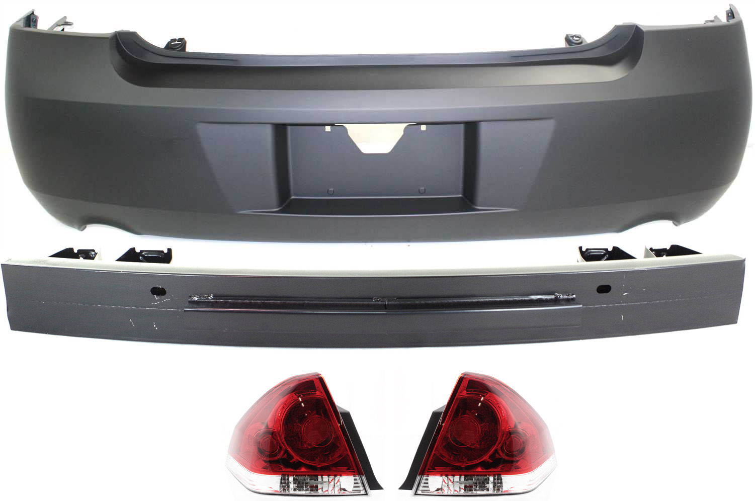 AM IMPALA 06-13 IMPALA LIMITED 14-16 REAR BUMPER COVER 4 pc Kit with Bumper Reinforcement and Tail Lights SS LS LT LTZ Police Mdls SKU KIT 062517-61 Partslink GM1100736 GM1106663 GM2801193 GM2800193 OEM 19120961-25865729-25971598-259