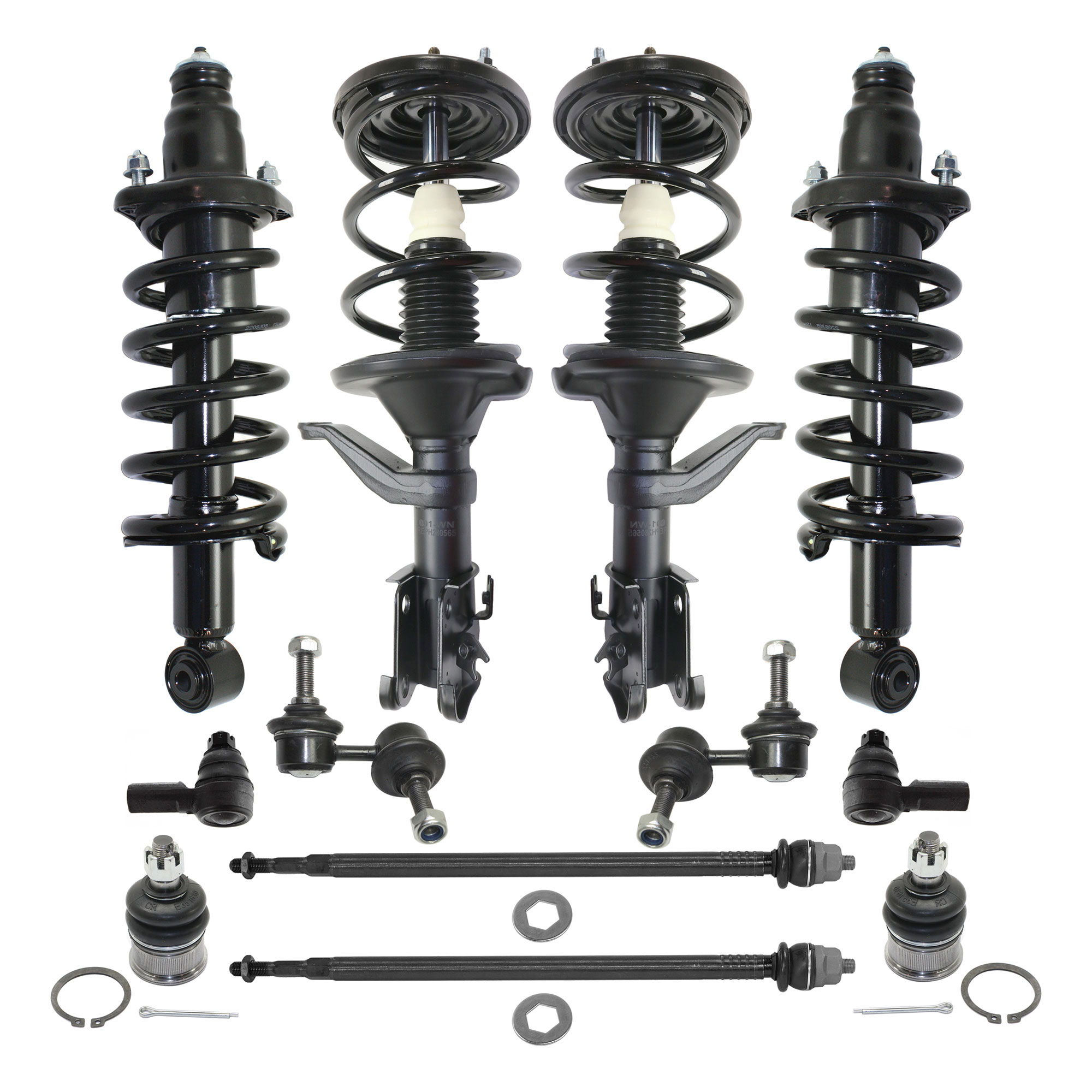 AM CR V 02-06 FRONT SUSPENSION KIT RH AND LH 12 pc kit with Ball Joints Loaded Struts Sway Bar Links and Tie Rod Ends SKU KIT 062621-04 OEM 2601661-5051369-10480223-45D23