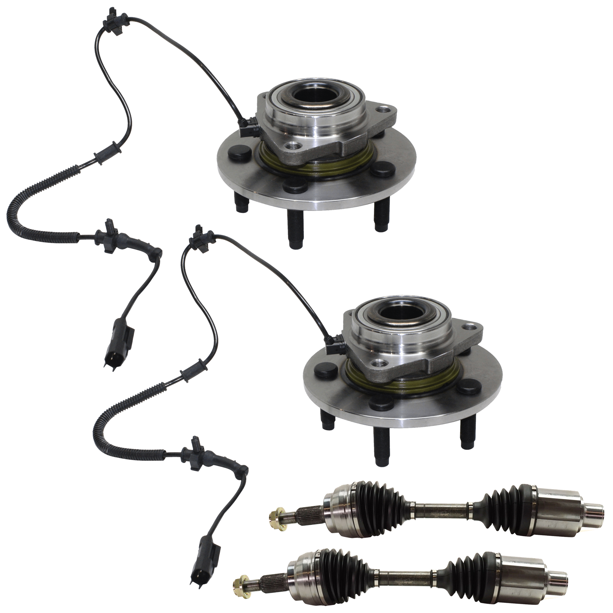 AM RAM 1500 P U 09-10 FRONT SUSPENSION KIT RH AND LH 4 Wheel ABS 4 pc Kit with Axle Assembly and Wheel Hub SKU KIT 062624-25 OEM 68024245AA