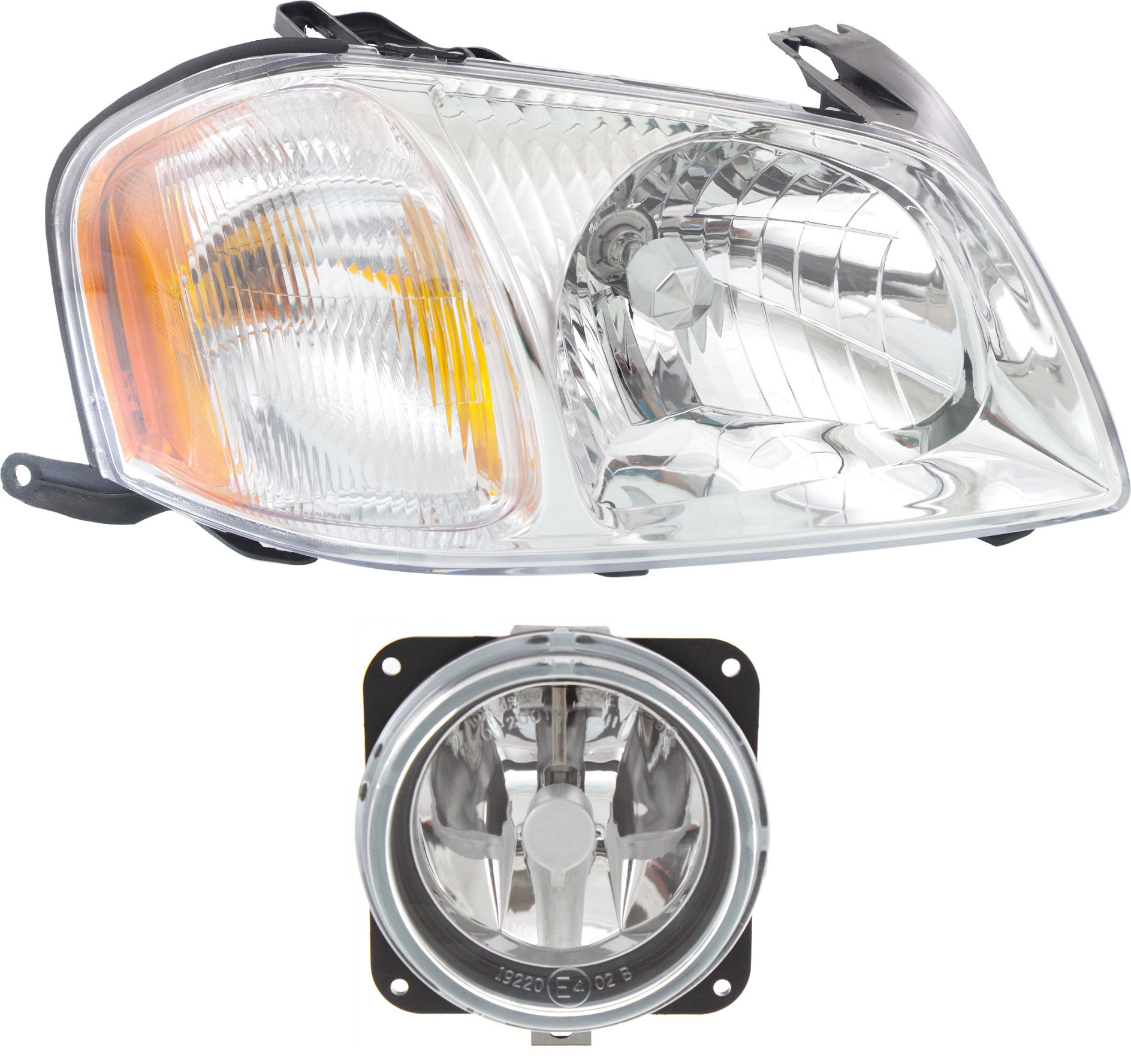 AM TRIBUTE 01-04 HEAD LAMP RH Halogen Assembly 2 pc Kit with Fog Light SKU KIT 062717-09 OEM EC0251030 EC0251680 PFM