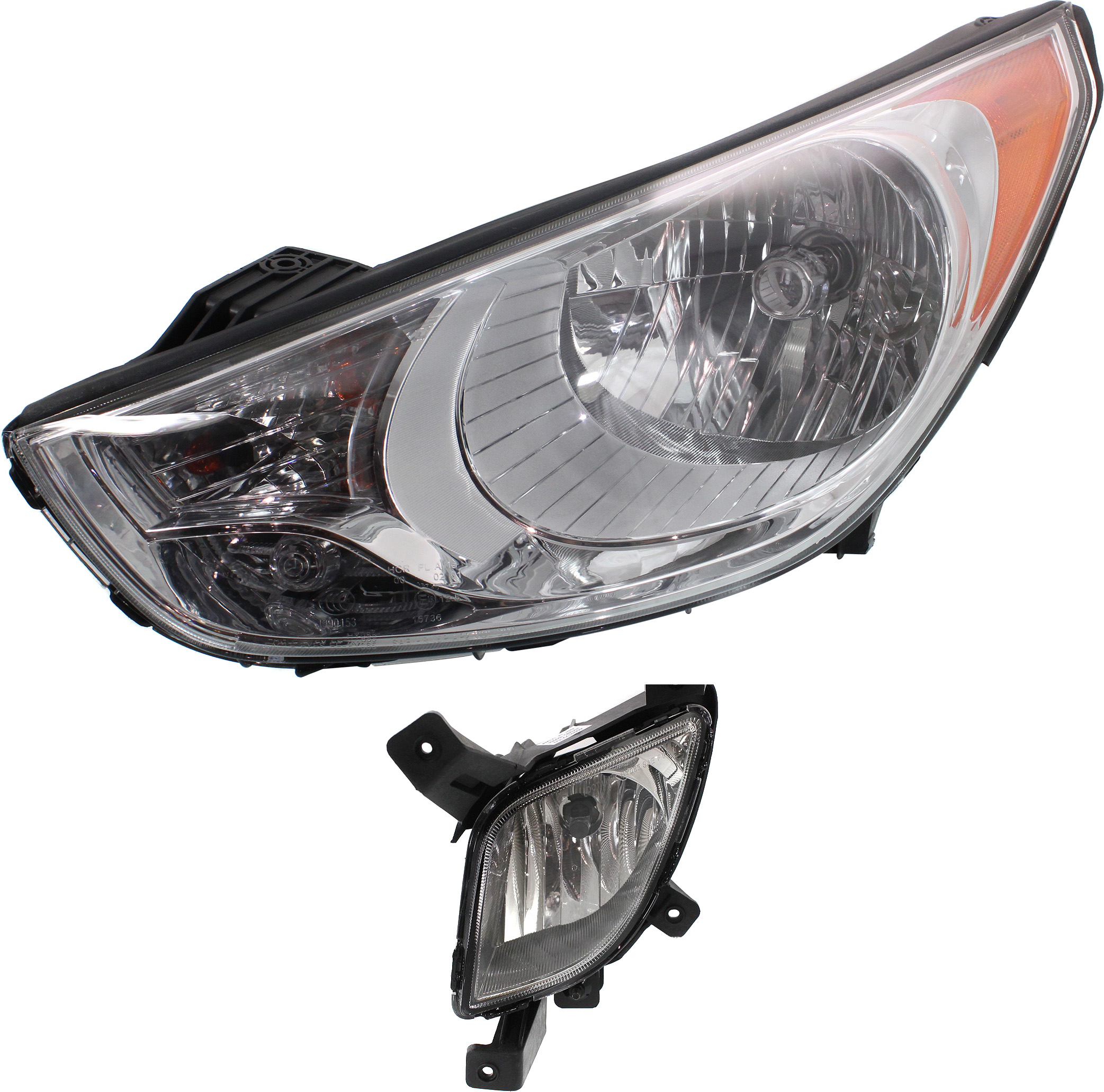AM TUCSON 10-13 HEAD LAMP LH Assembly Halogen 2 pc Kit with Fog Light SKU KIT 062717-14 Partslink HY2502158 HY2592136 OEM 921012S050-922012S000