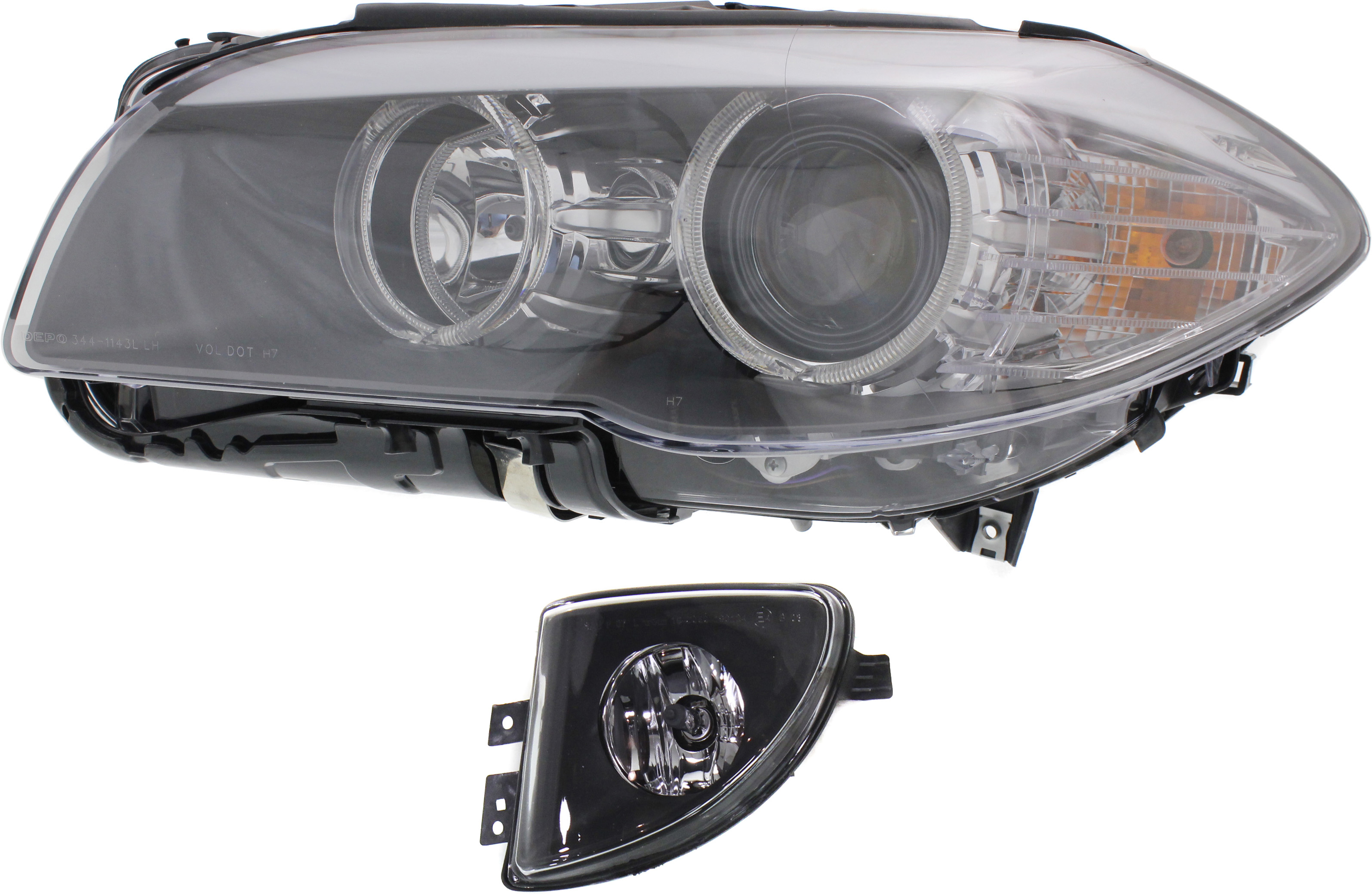 AM 528I 11-13 HEAD LAMP LH Assembly Halogen 2 pc Kit with Fog Light SKU KIT 062717-18 Partslink BM2502174 BM2592143 OEM 63117203243-63177216887