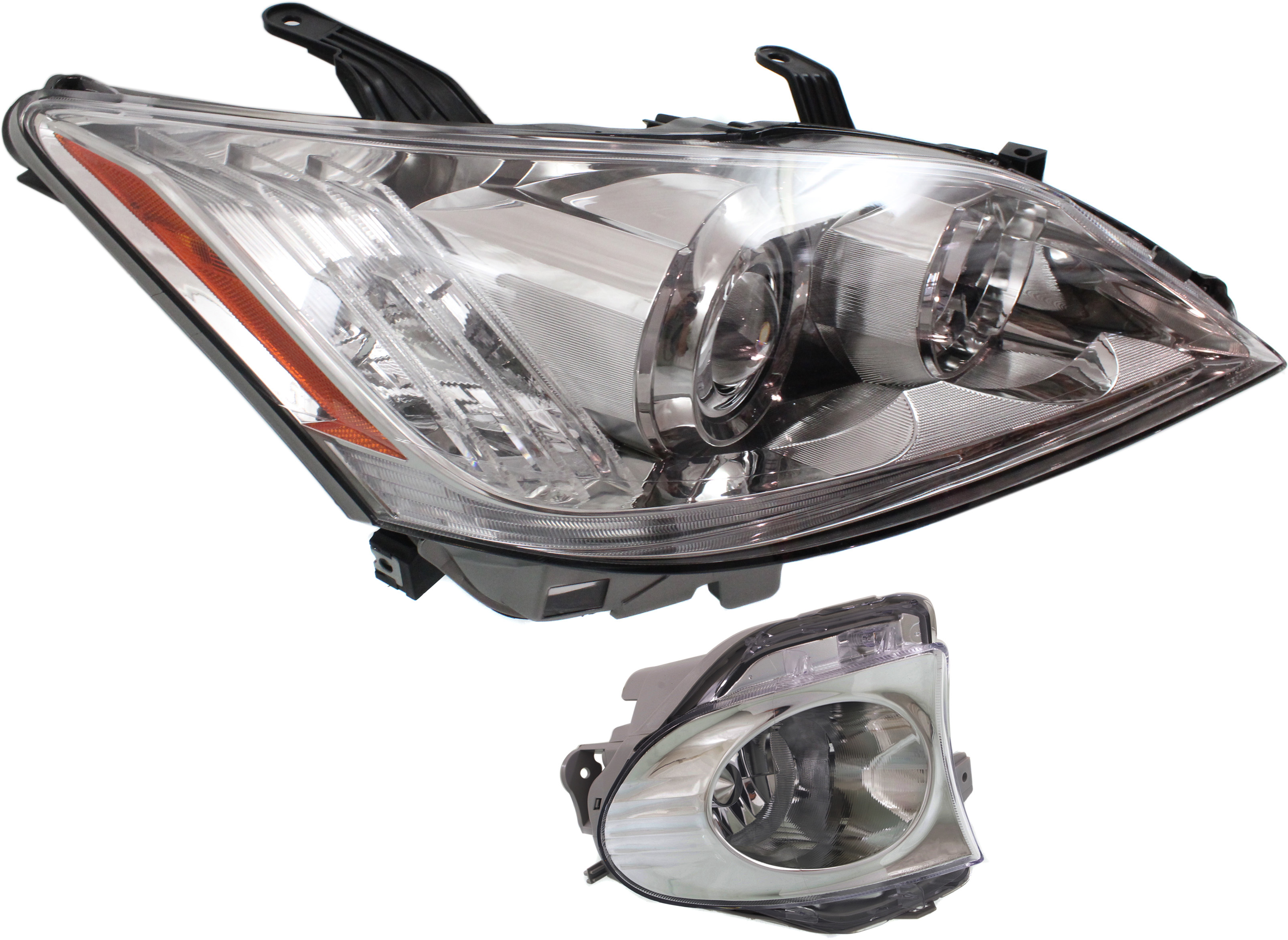 AM ES350-10-11 HEAD LAMP RH Lens and Housing Halogen 2 pc Kit with Fog Light SKU KIT 062717-33 Partslink LX2519116 LX2595105 OEM 8113033740-8121133220