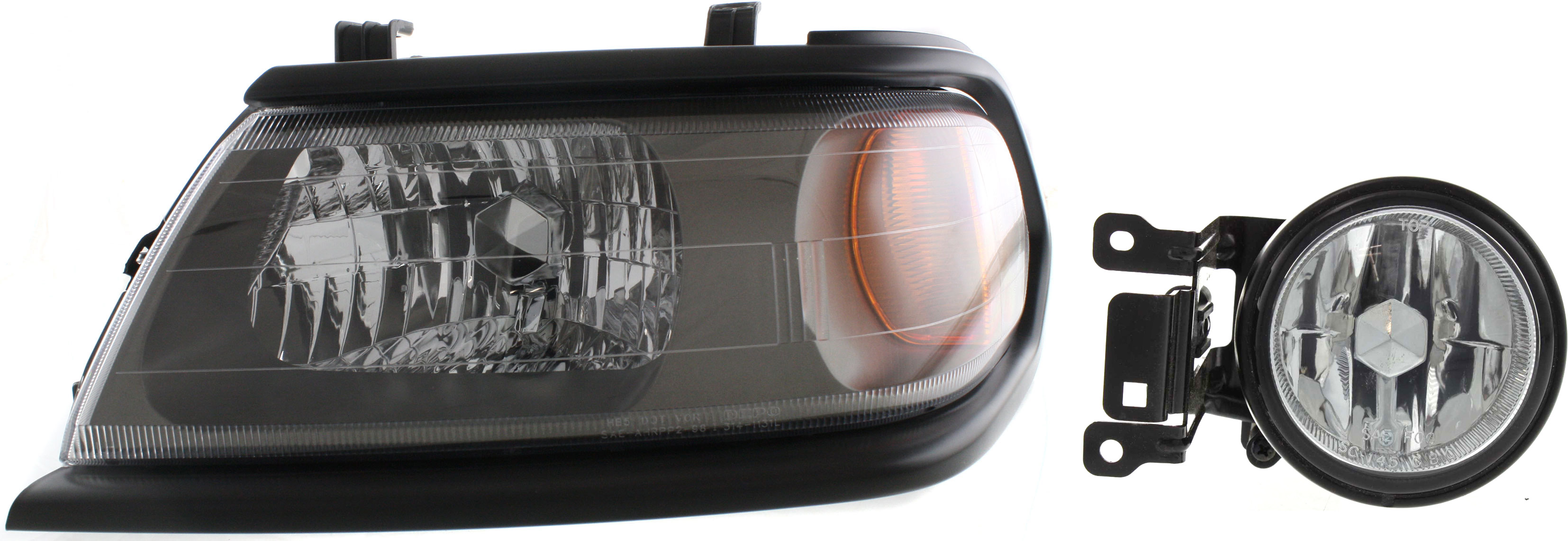 AM MONTERO SPORT 00-04 HEAD LAMP LH Assembly Halogen 2 pc Kit with Fog Light SKU KIT 062717-54 Partslink MI2502126 MI2592111 OEM MR496353 MR496371