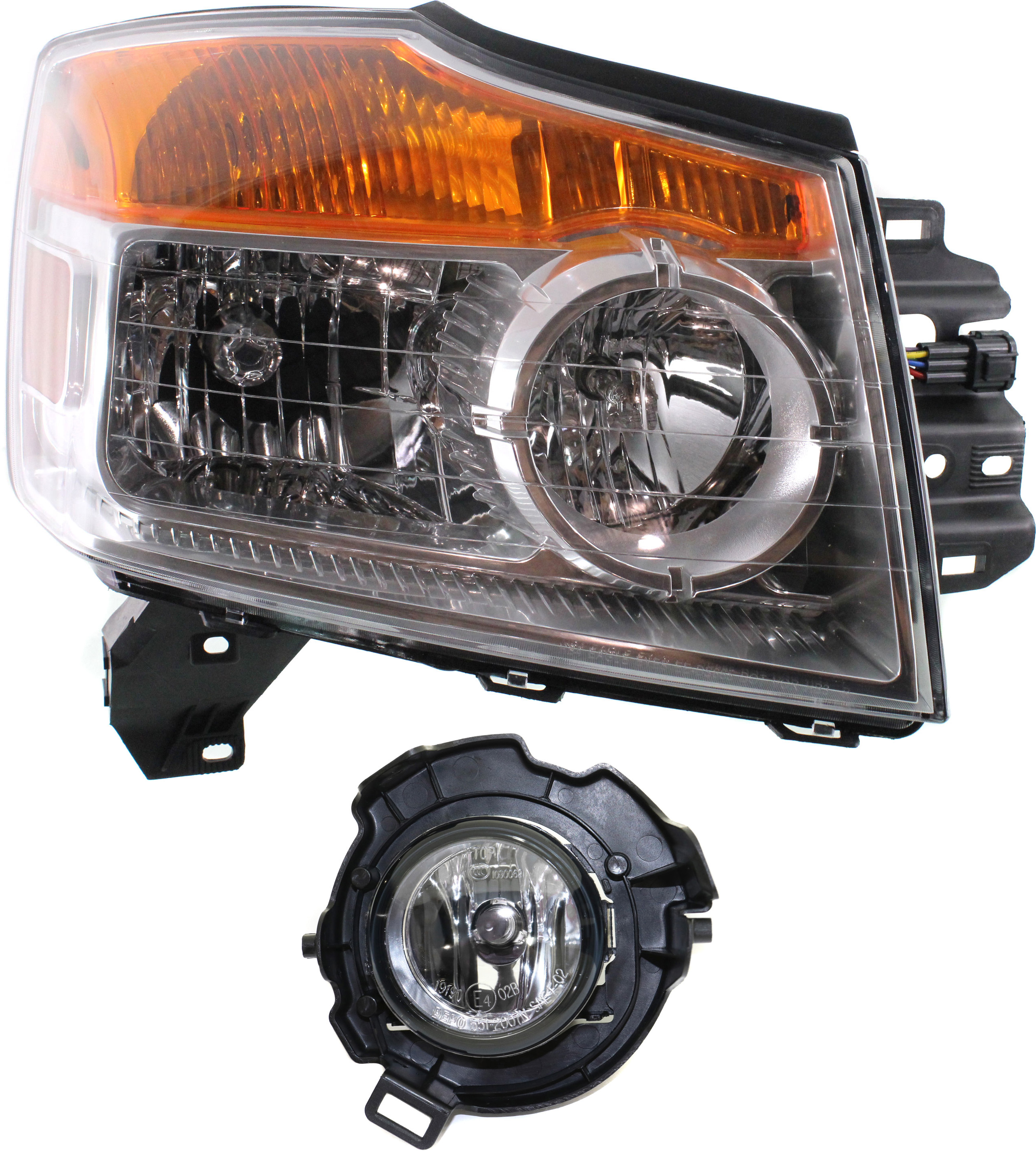 AM ARMADA 08-15 HEAD LAMP RH Assembly Halogen 2 pc Kit with Fog Light SKU KIT 062717-70 Partslink NI2503175 NI2593129 OEM 260109GA0B 26150ZQ00A
