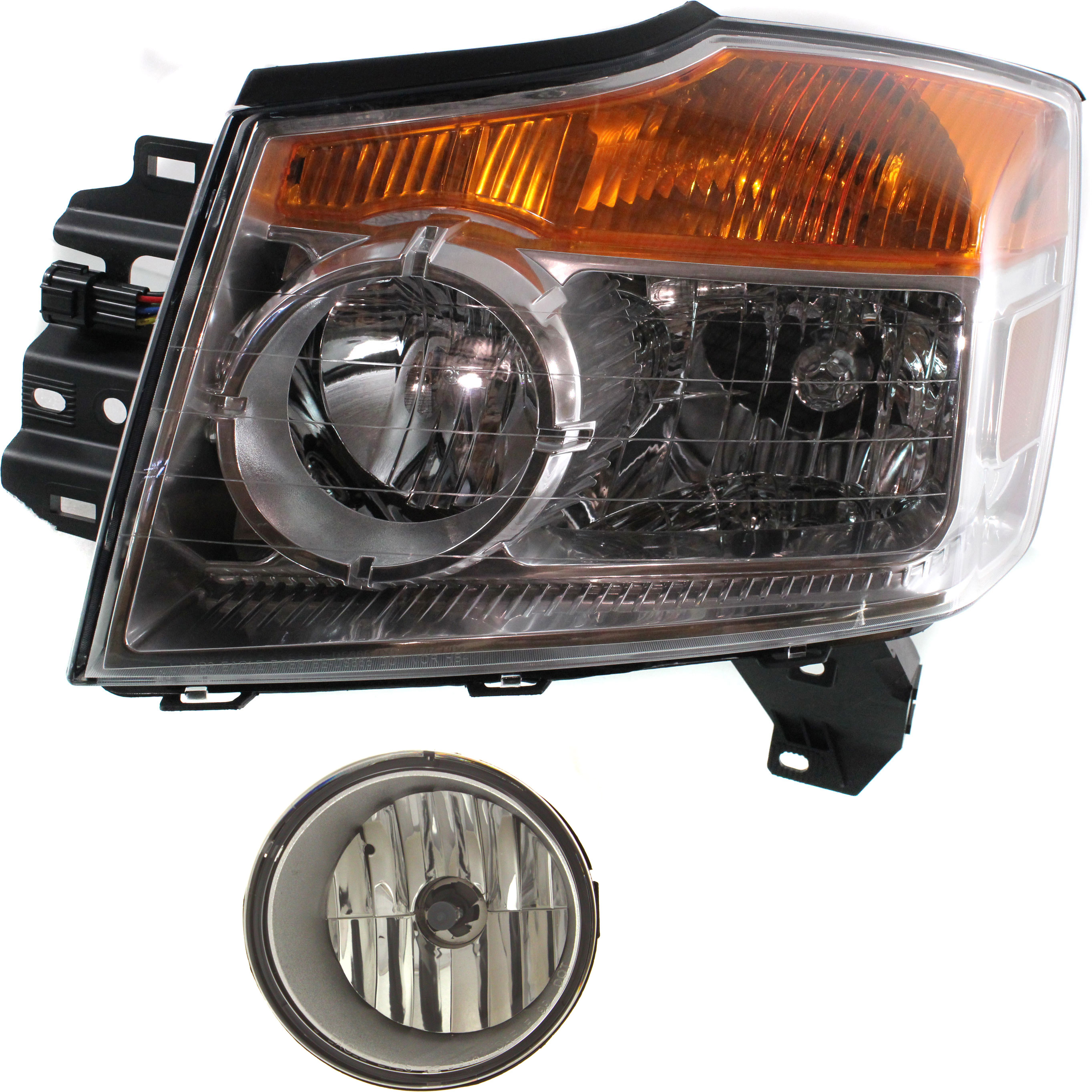 AM ARMADA 08-15 HEAD LAMP LH Assembly Halogen 2 pc Kit with Fog Light SKU KIT 062717-71 Partslink NI2502175 NI2592129 OEM 260609GA0B 26155ZQ00A