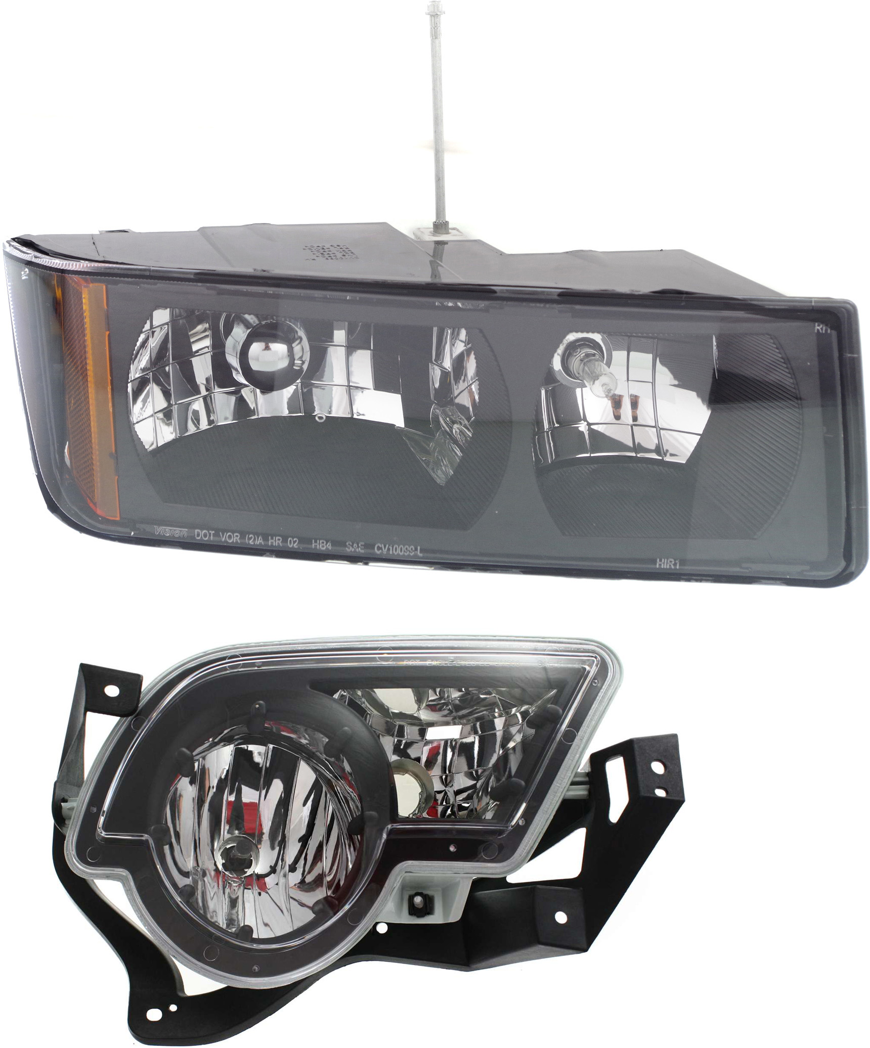 AM AVALANCHE 1500-2500-02-06 HEAD LAMP RH Assembly Halogen 2 pc Kit with Fog Light SKU KIT 062717-72 Partslink GM2503219 GM2593141 OEM 15136537-15040362